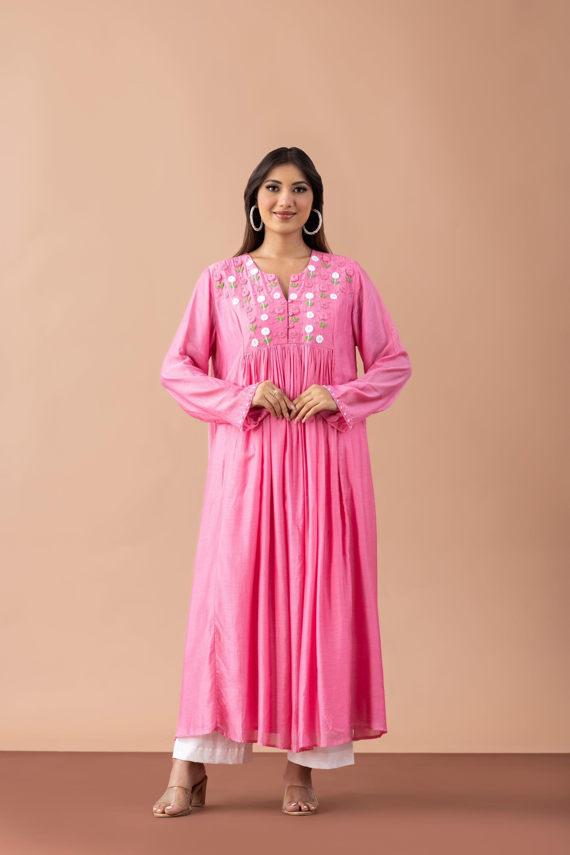 Pink Pankhuri Kurta Set in Viscose Silk & Cotton