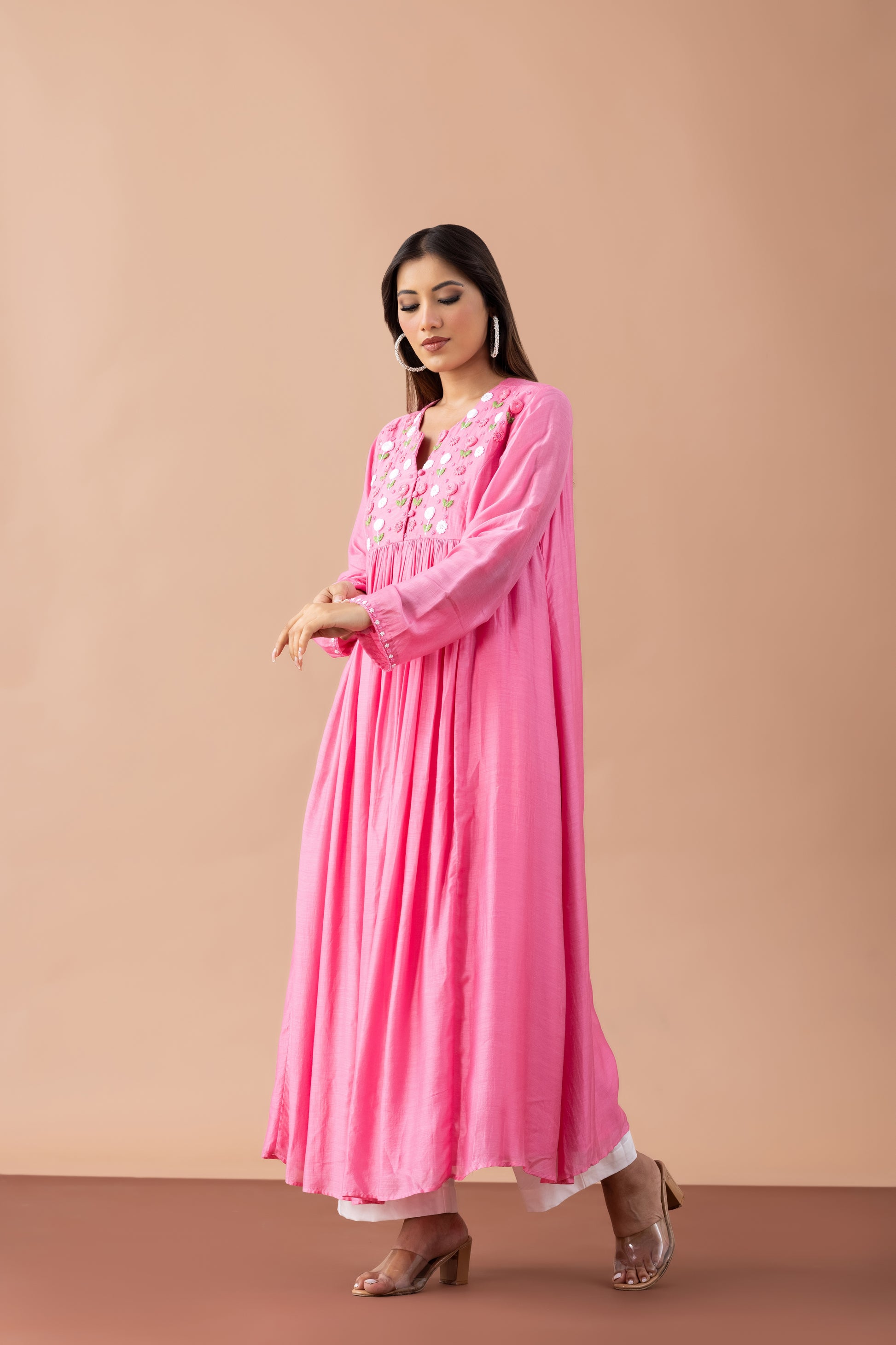 Pink Pankhuri Kurta Set in Viscose Silk & Cotton