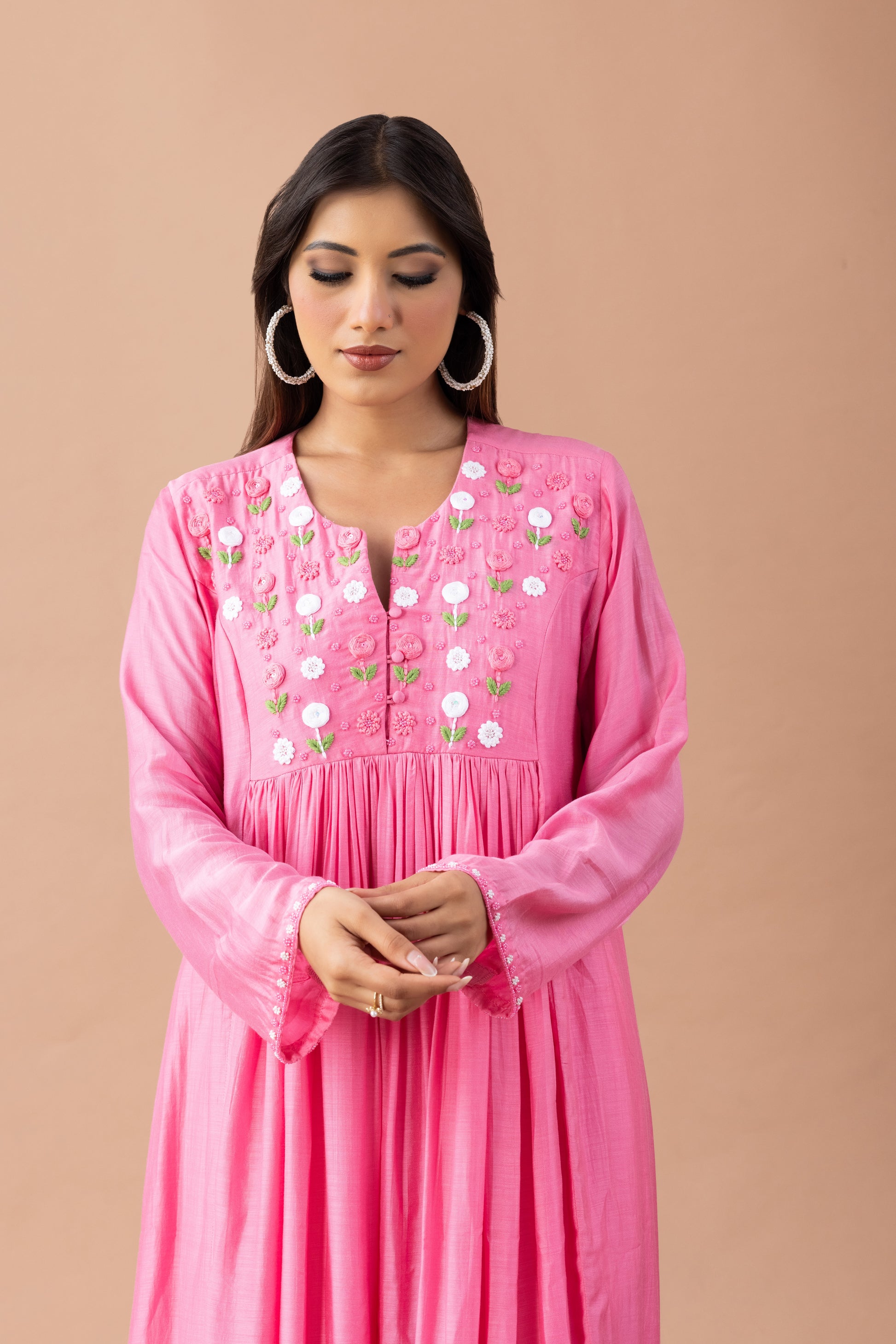 Pink Pankhuri Kurta Set in Viscose Silk & Cotton