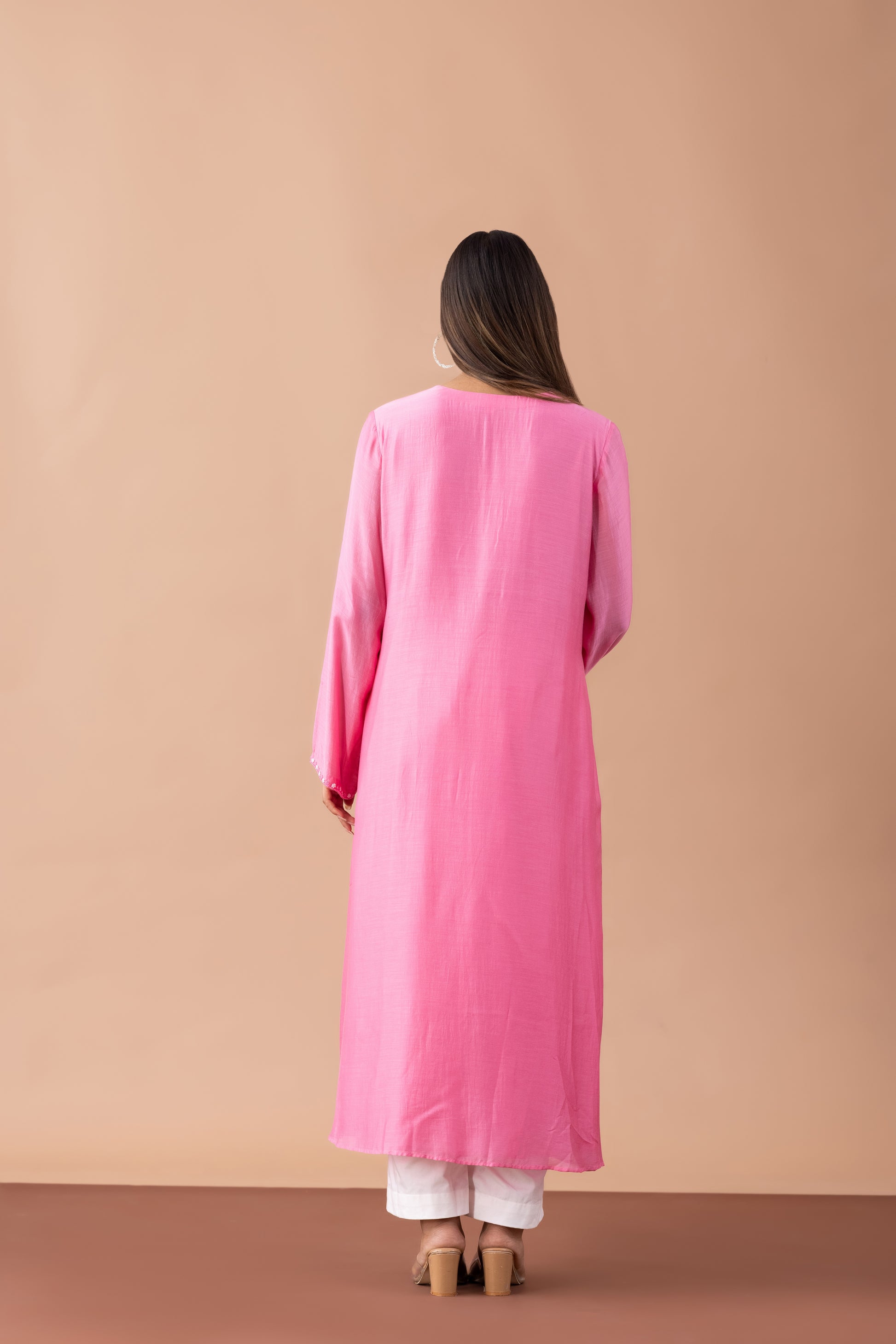Pink Pankhuri Kurta Set in Viscose Silk & Cotton