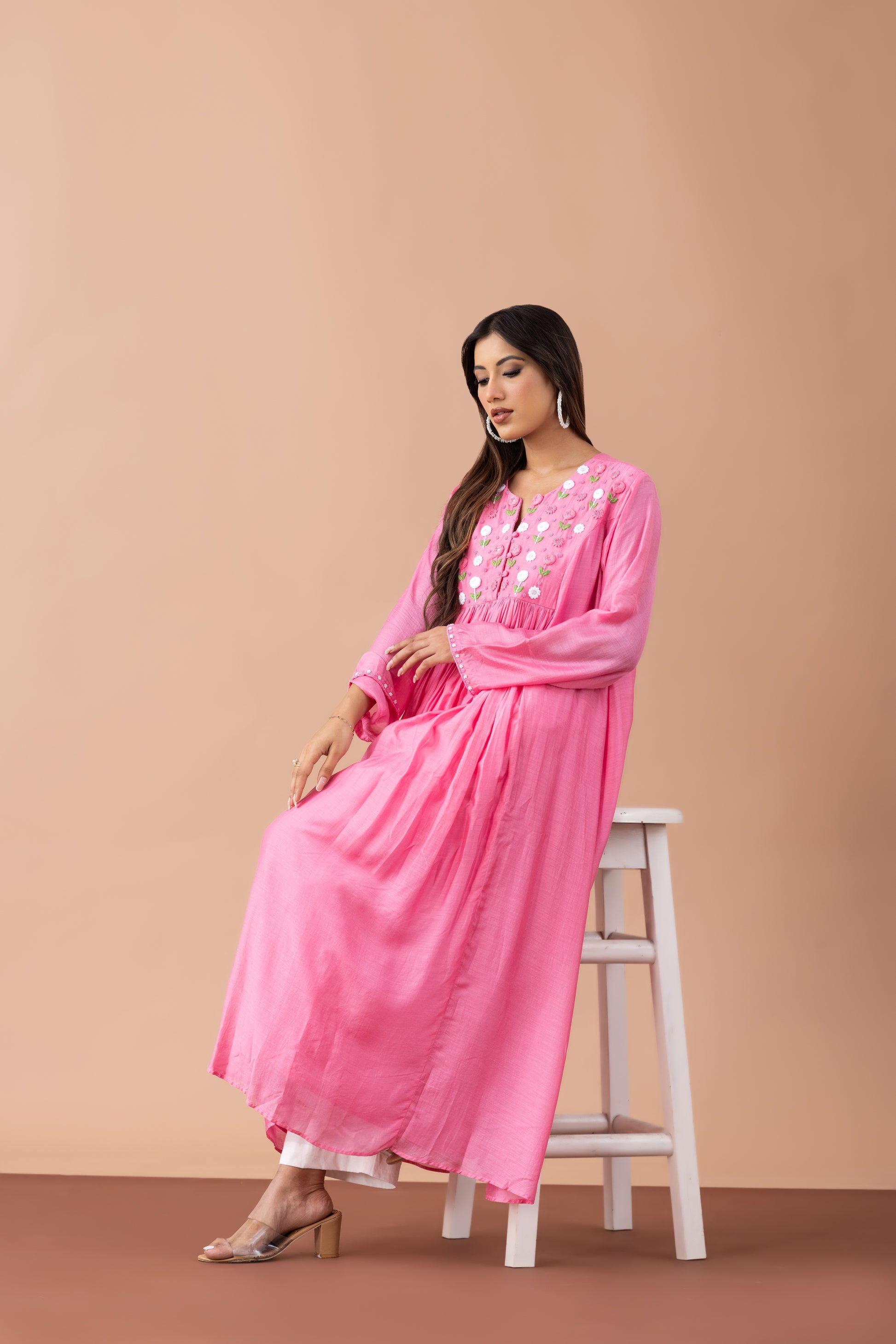 Pink Pankhuri Kurta Set in Viscose Silk & Cotton