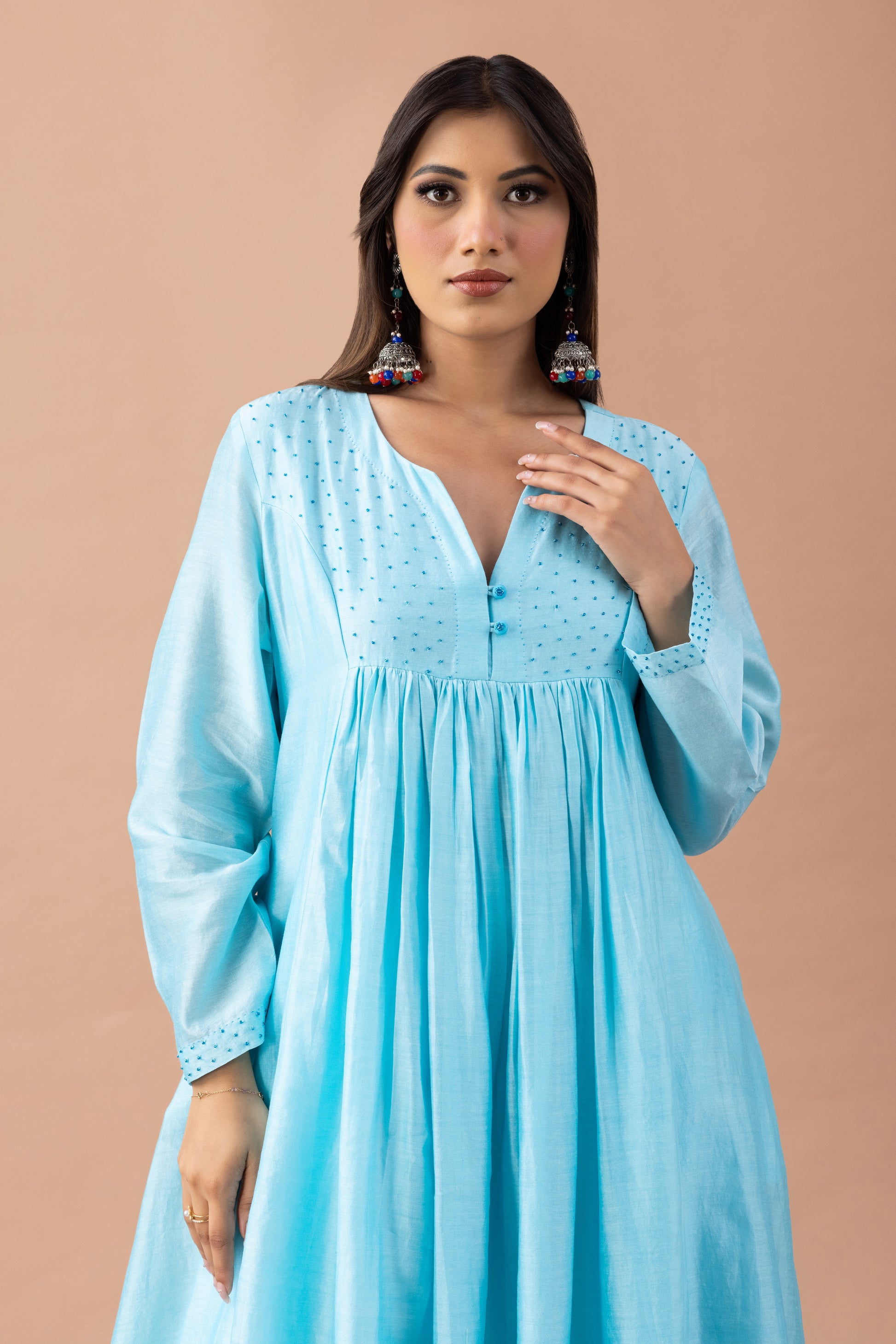 Turquoise Jashn Kurta Set in Chanderi & Cotton