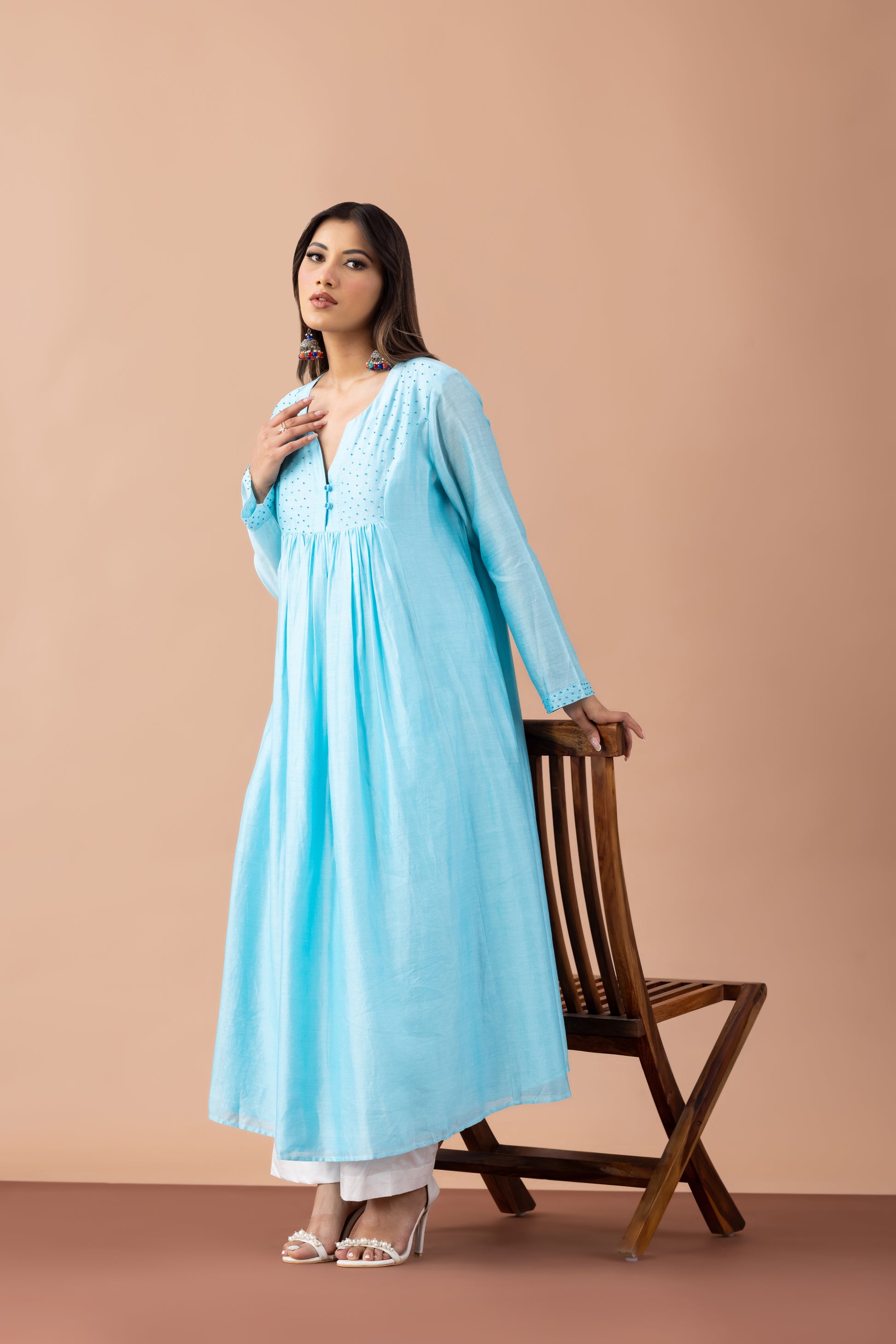 Turquoise Jashn Kurta Set in Chanderi & Cotton