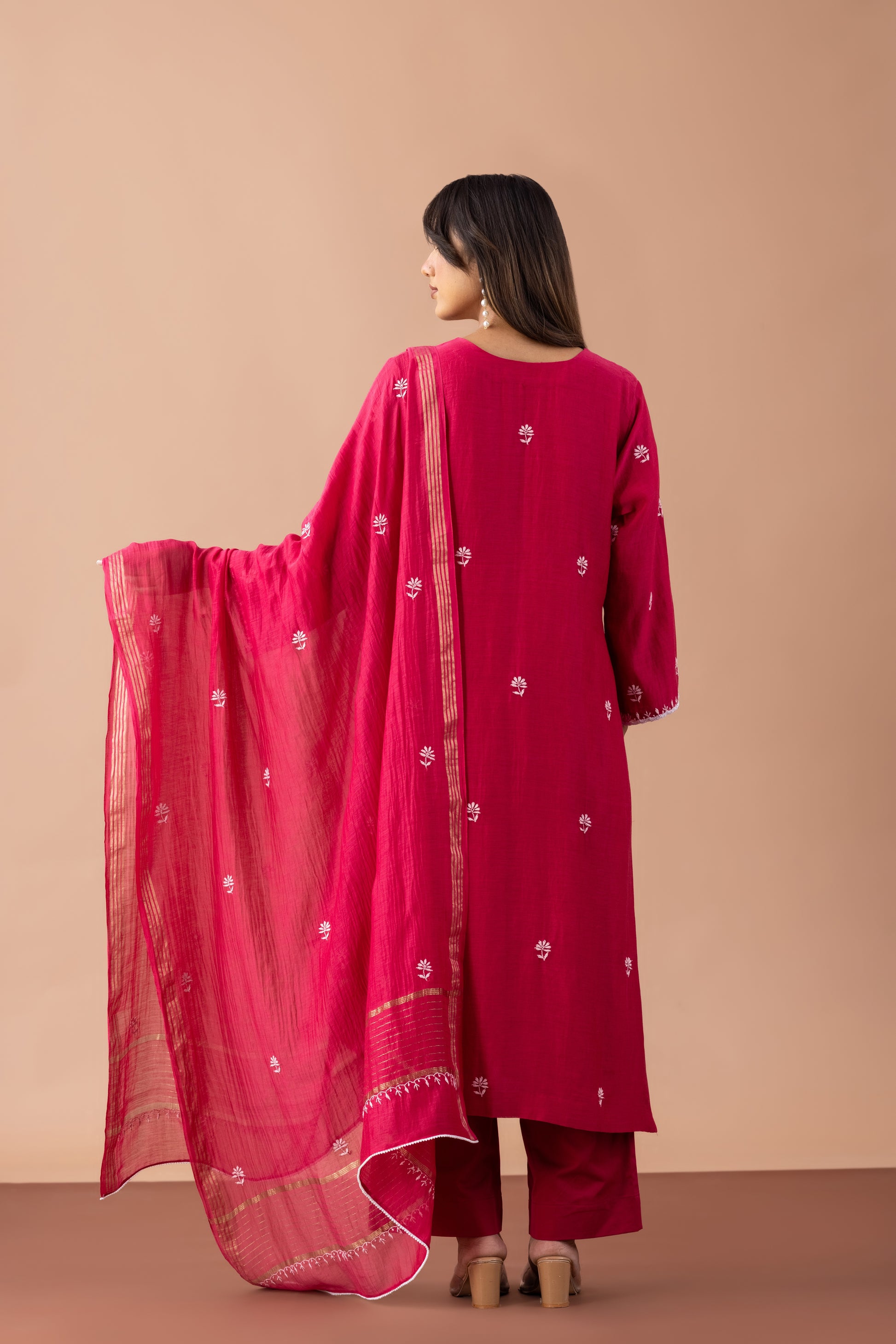 Gulbahar Mul Chanderi Kurta Set – Festive Raspberry