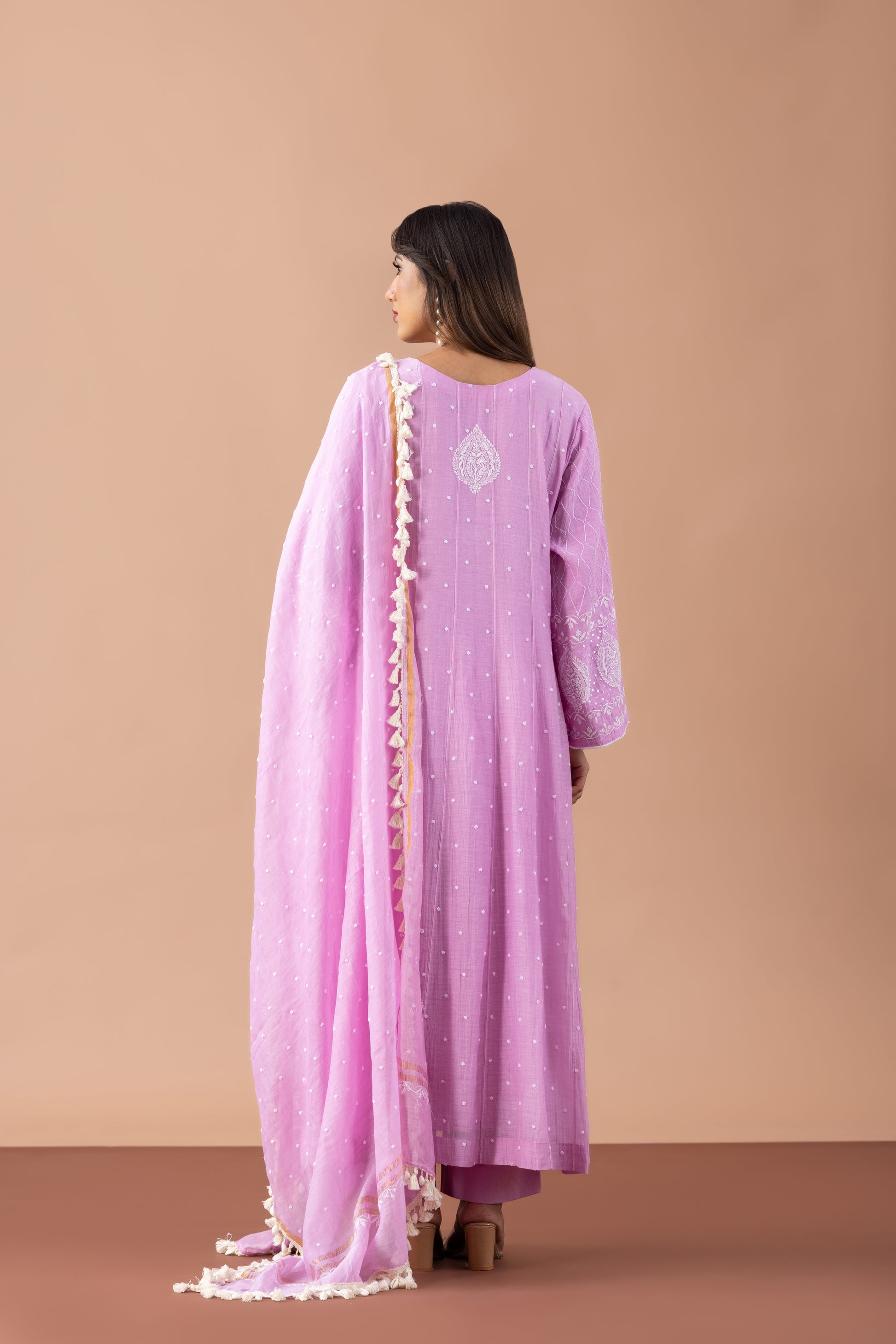 Adah Lavender Chikankari Anarkali with Tassel Dupatta