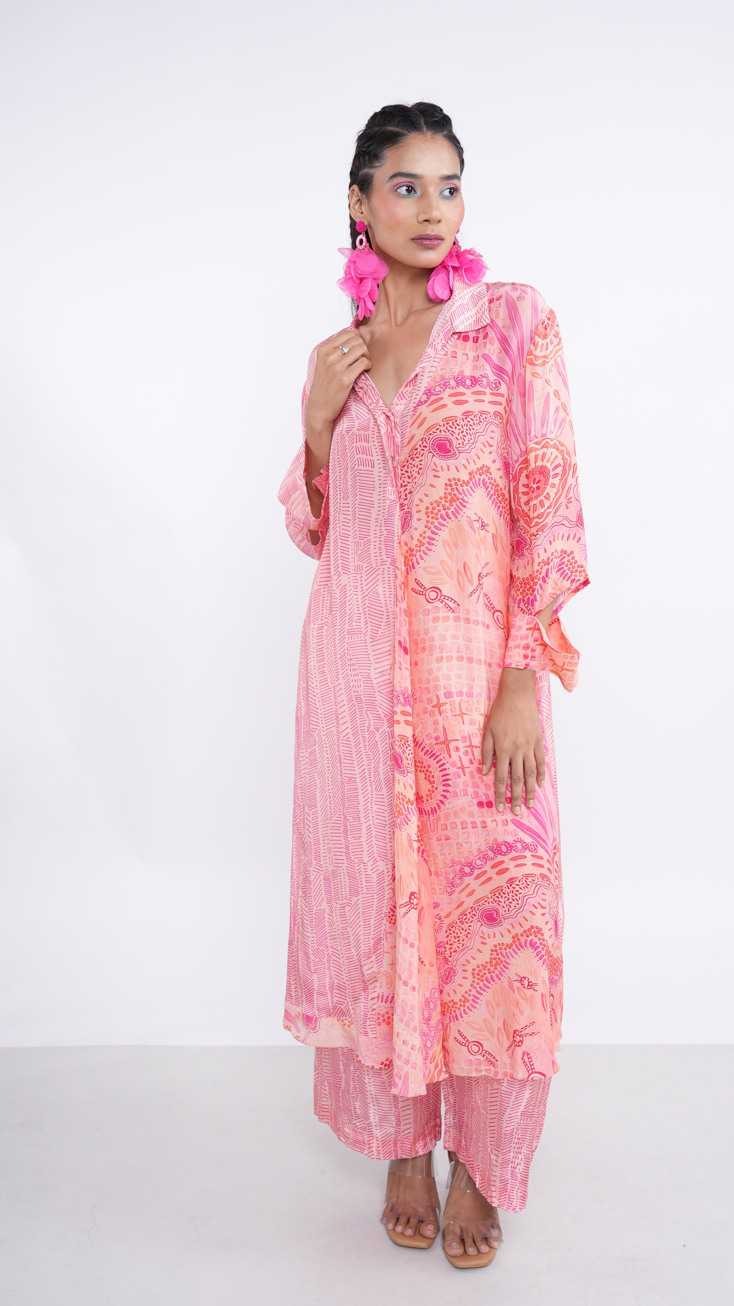 Vibrant Pink Crepe Oriana Geometric Print Kurta & Pants Set