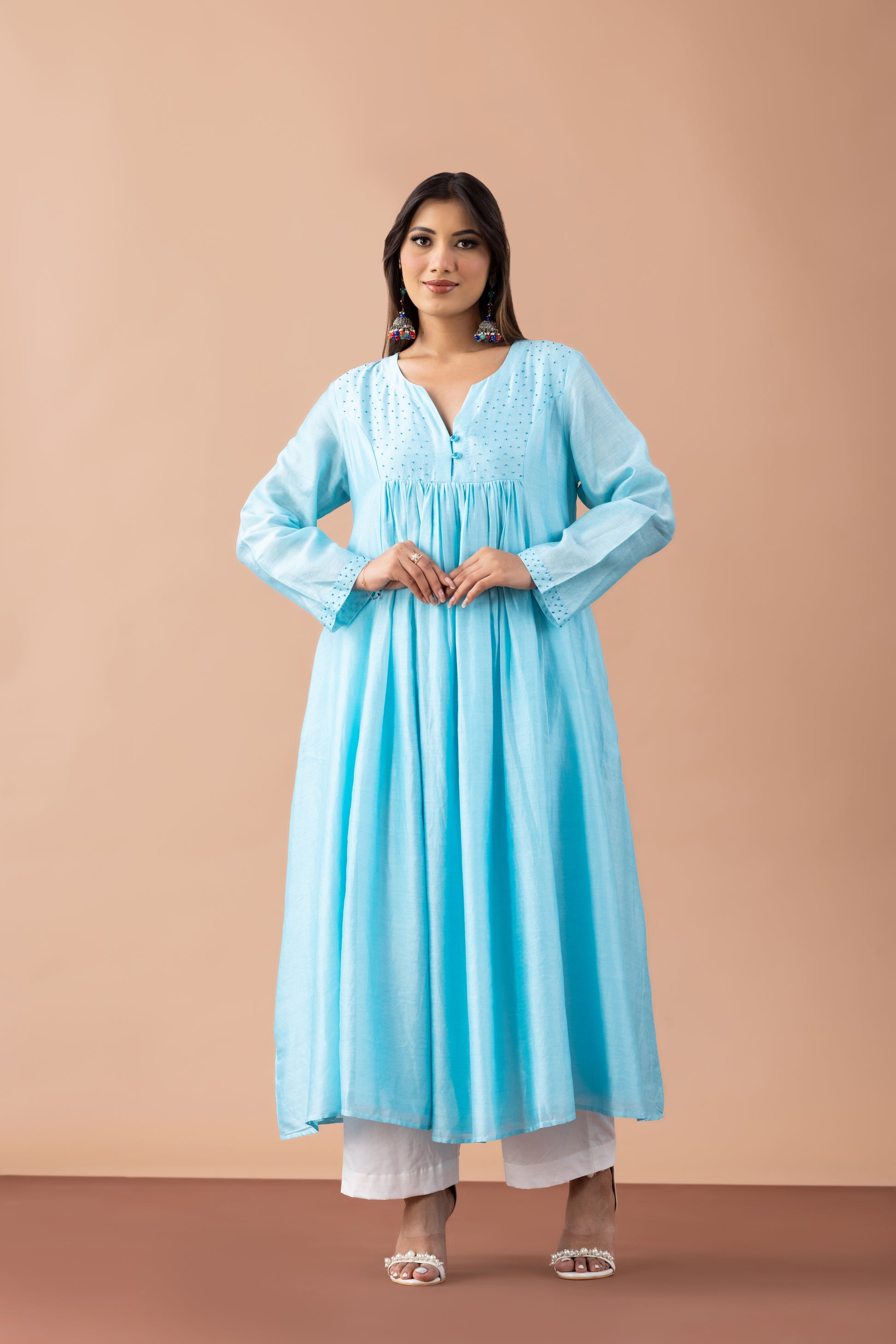 Turquoise Jashn Kurta Set in Chanderi & Cotton