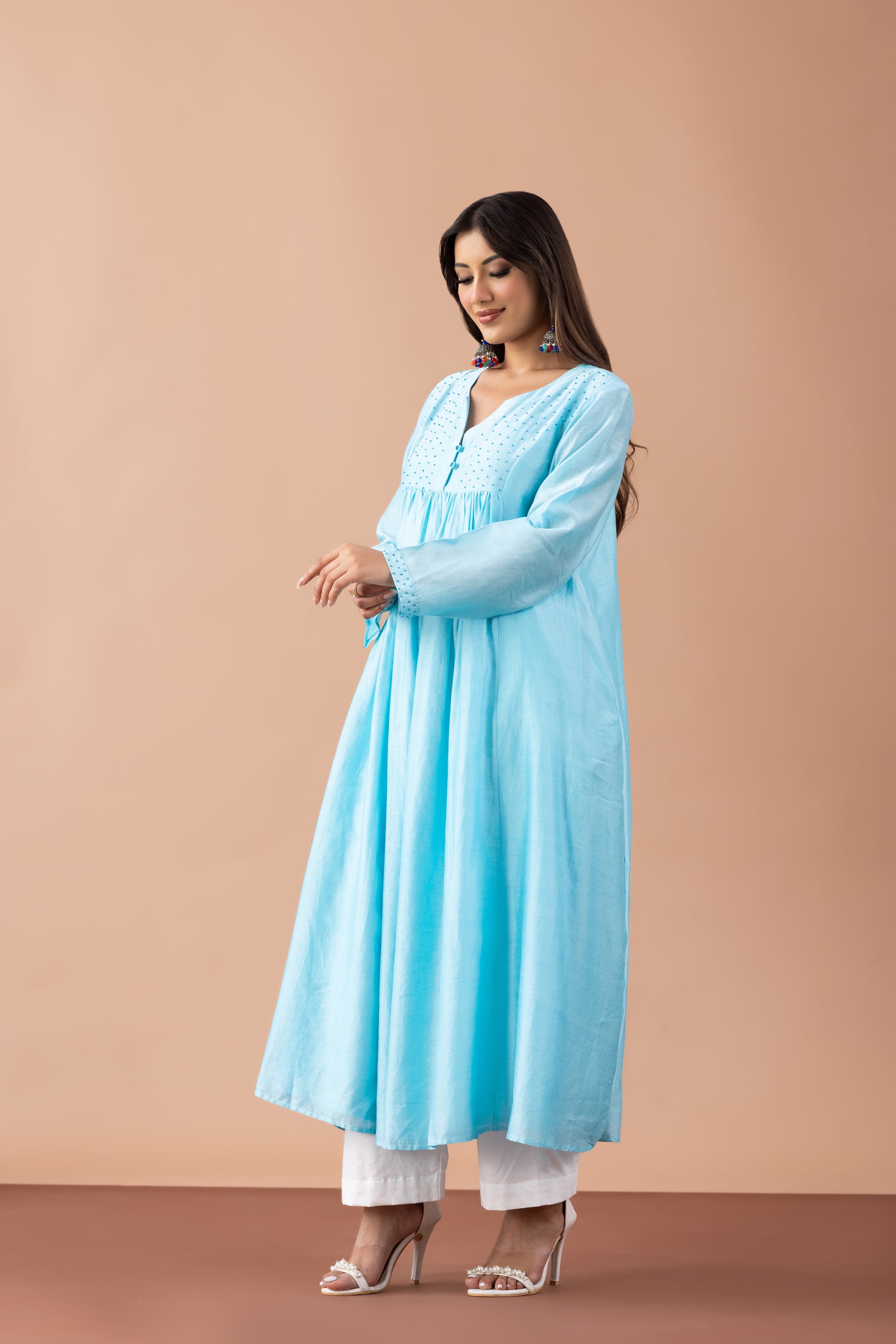 Turquoise Jashn Kurta Set in Chanderi & Cotton