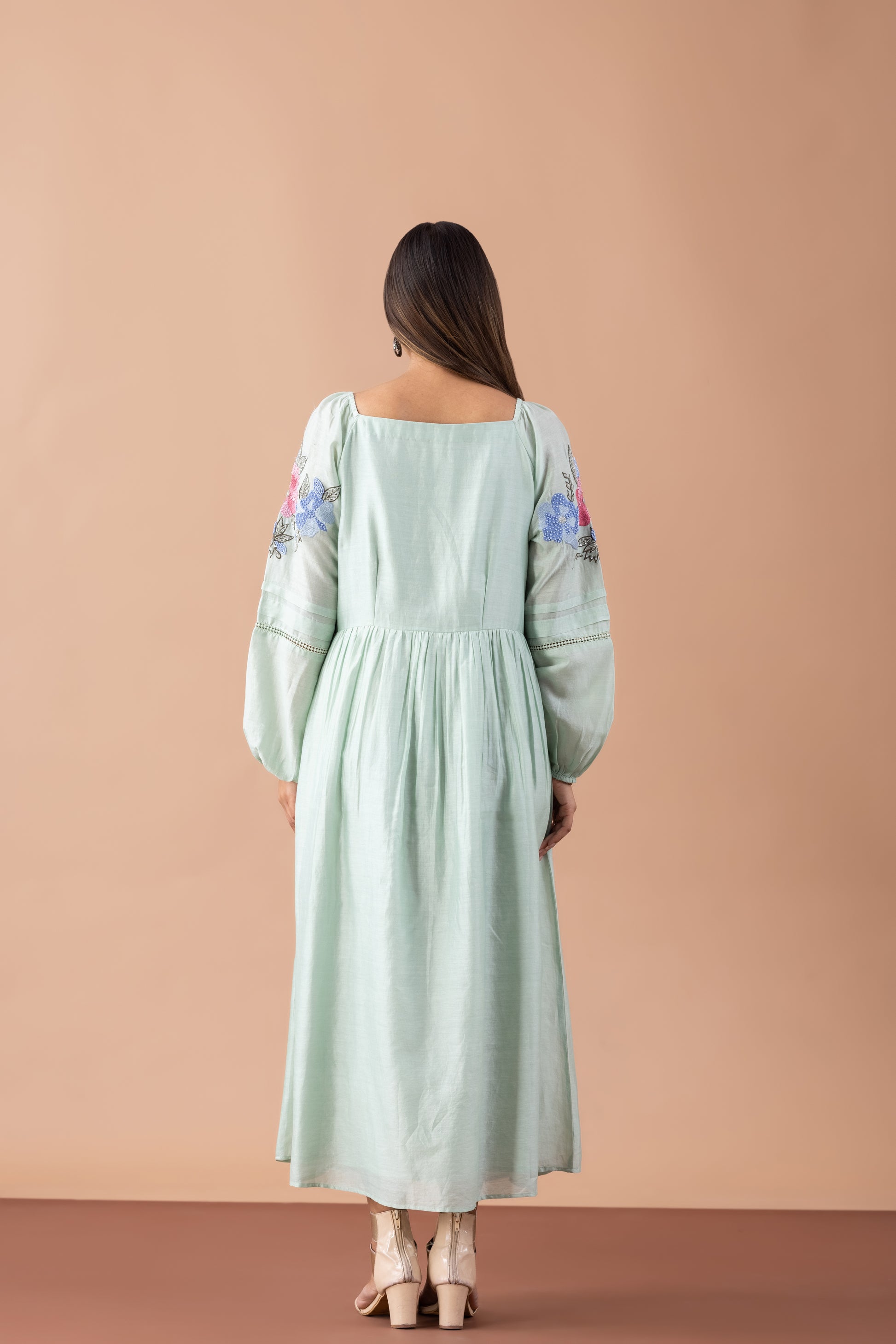 Sia Pistachio Green Chanderi Kurta with Floral Embroidery