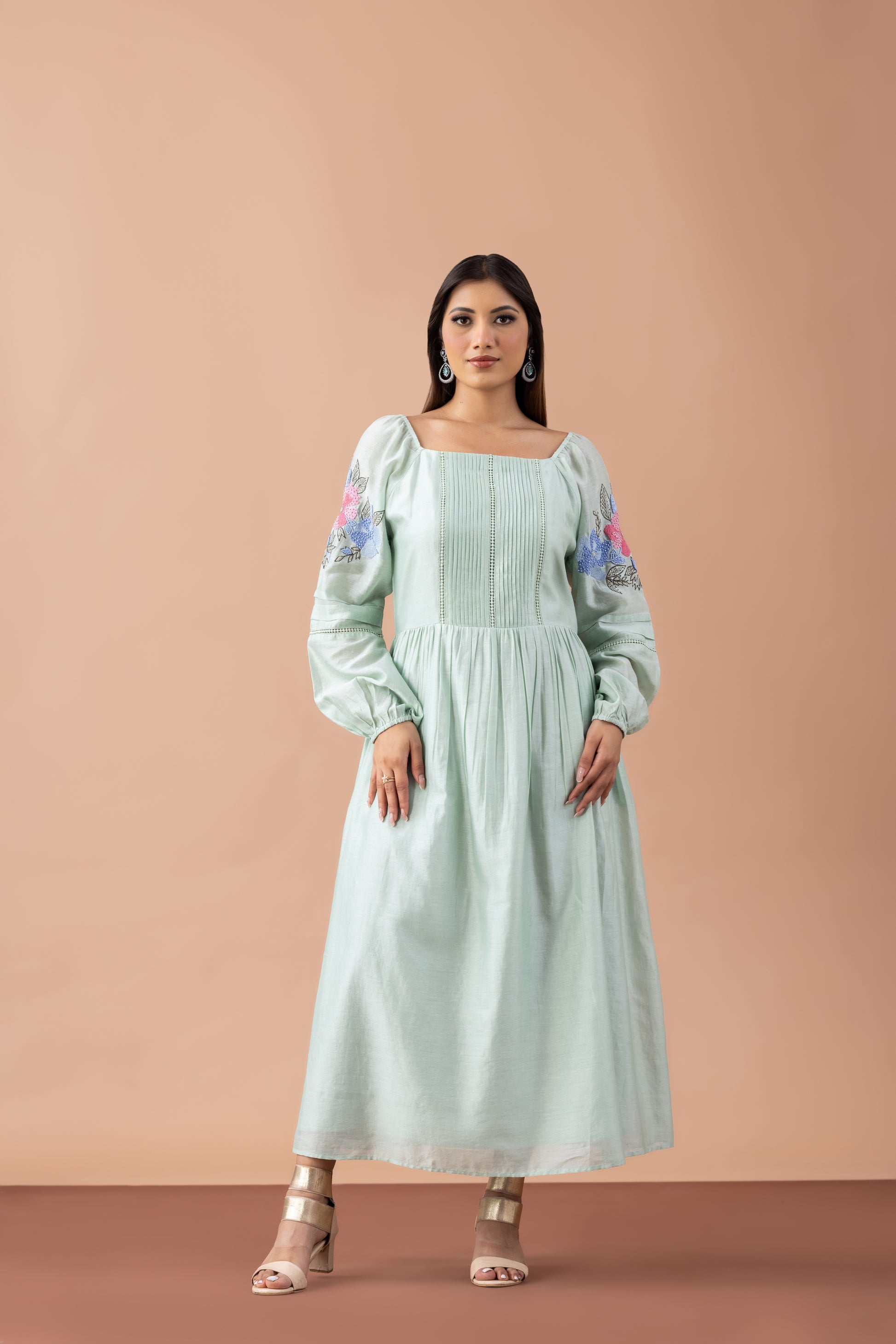 Sia Pistachio Green Chanderi Kurta with Floral Embroidery