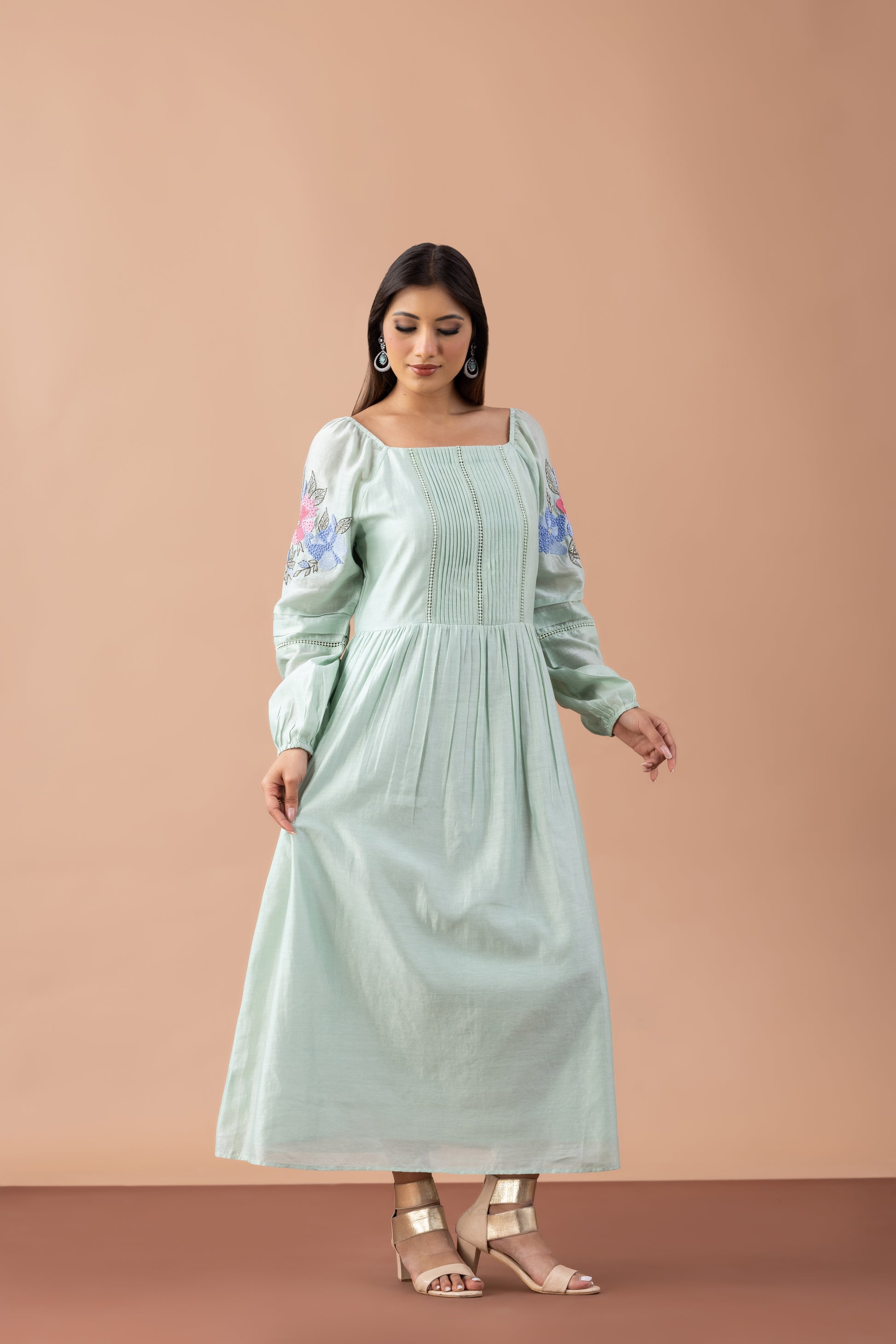Sia Pistachio Green Chanderi Kurta with Floral Embroidery