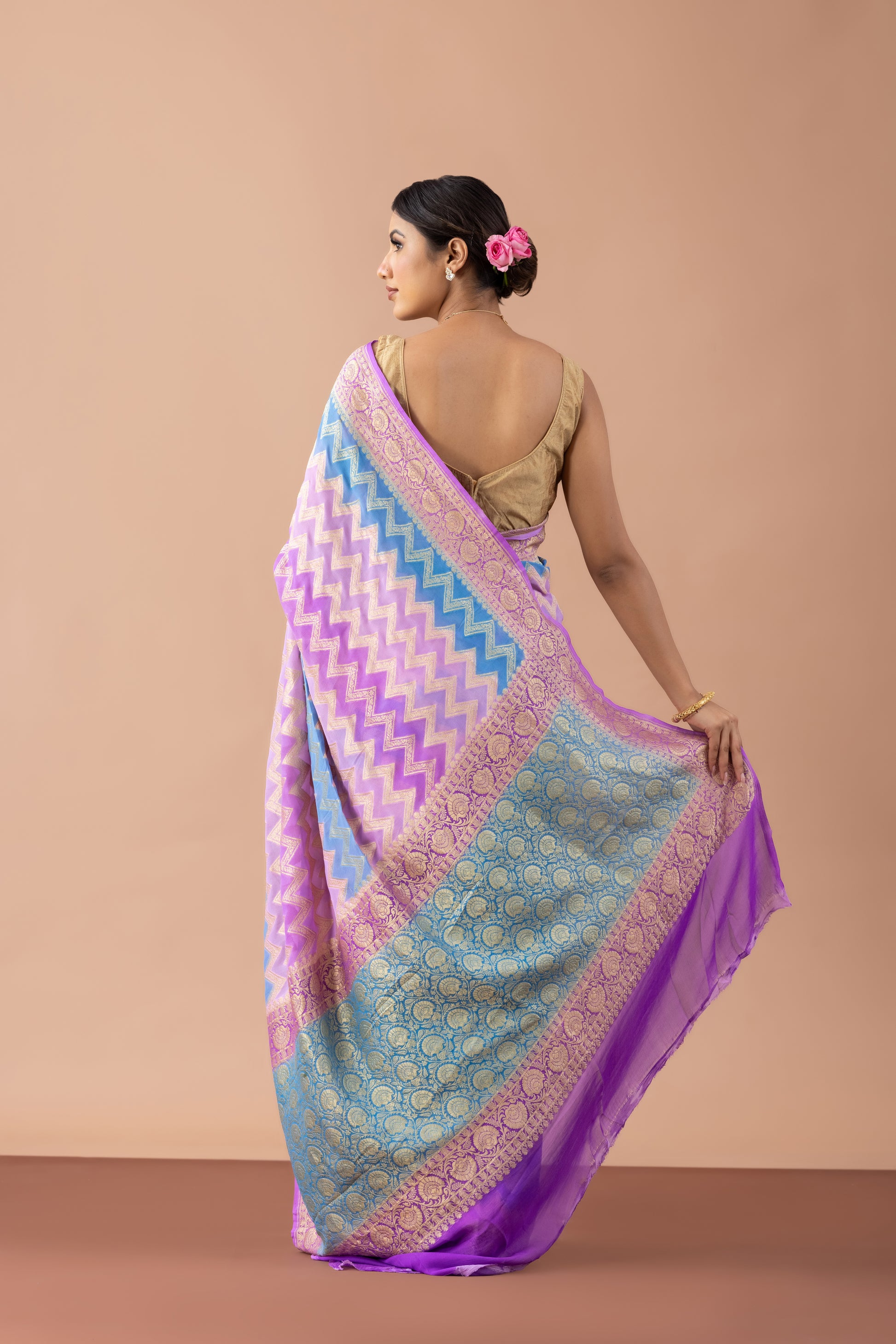 Lavender & Blue Chevron Georgette Banarasi Saree