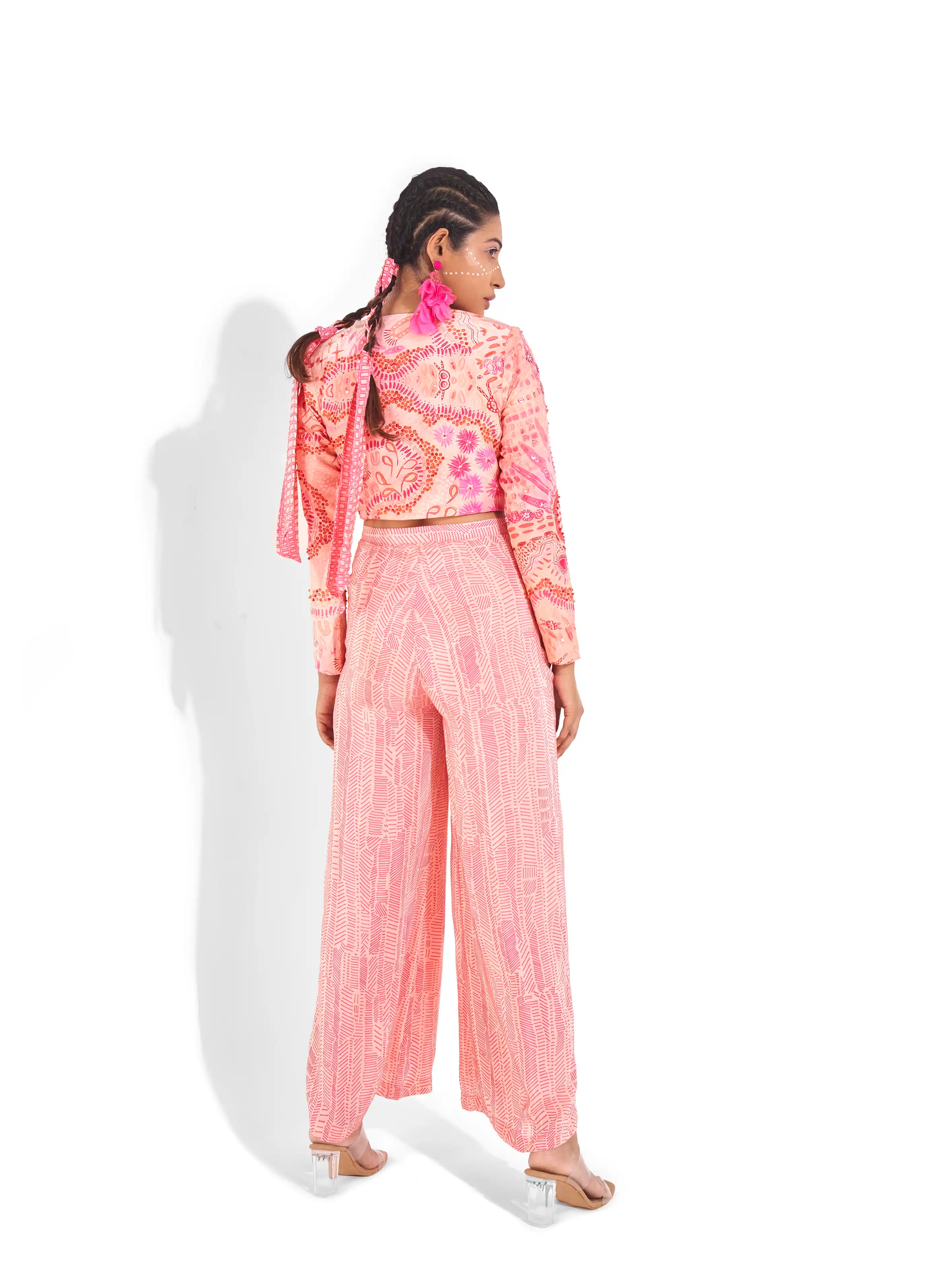 Striking Pink Hot Crepe Nysaa Crop Jacket & Wide Leg Pants Set