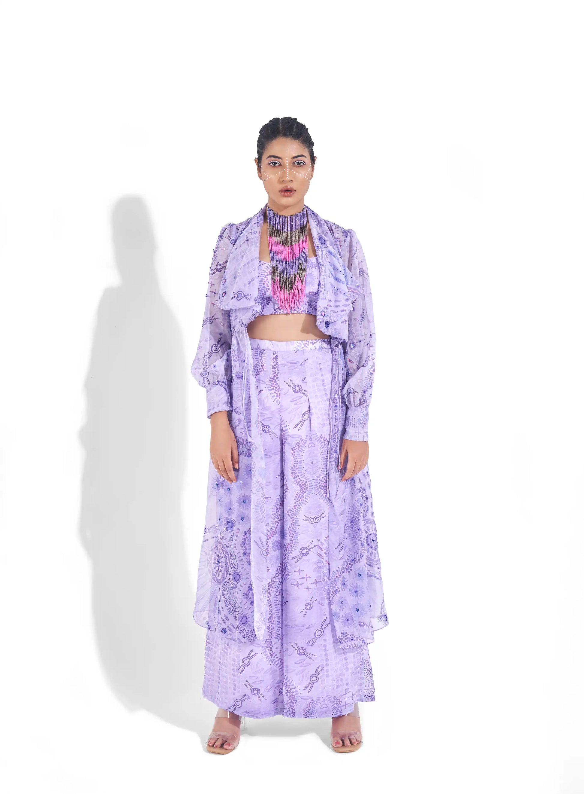 Whimsy Purple Electric Organza Lura Jacket & Wide Leg Pants Set