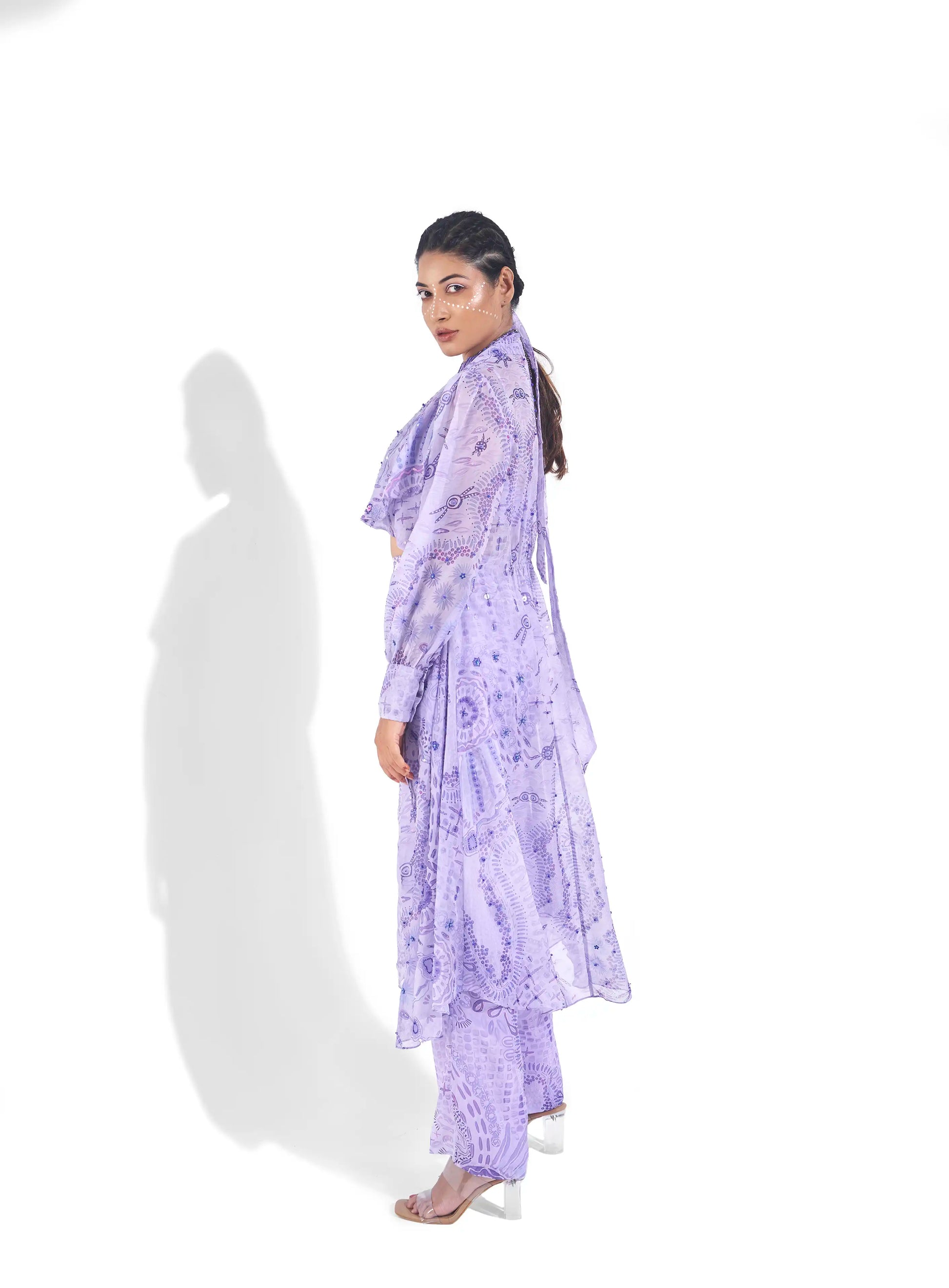 Whimsy Purple Electric Organza Lura Jacket & Wide Leg Pants Set