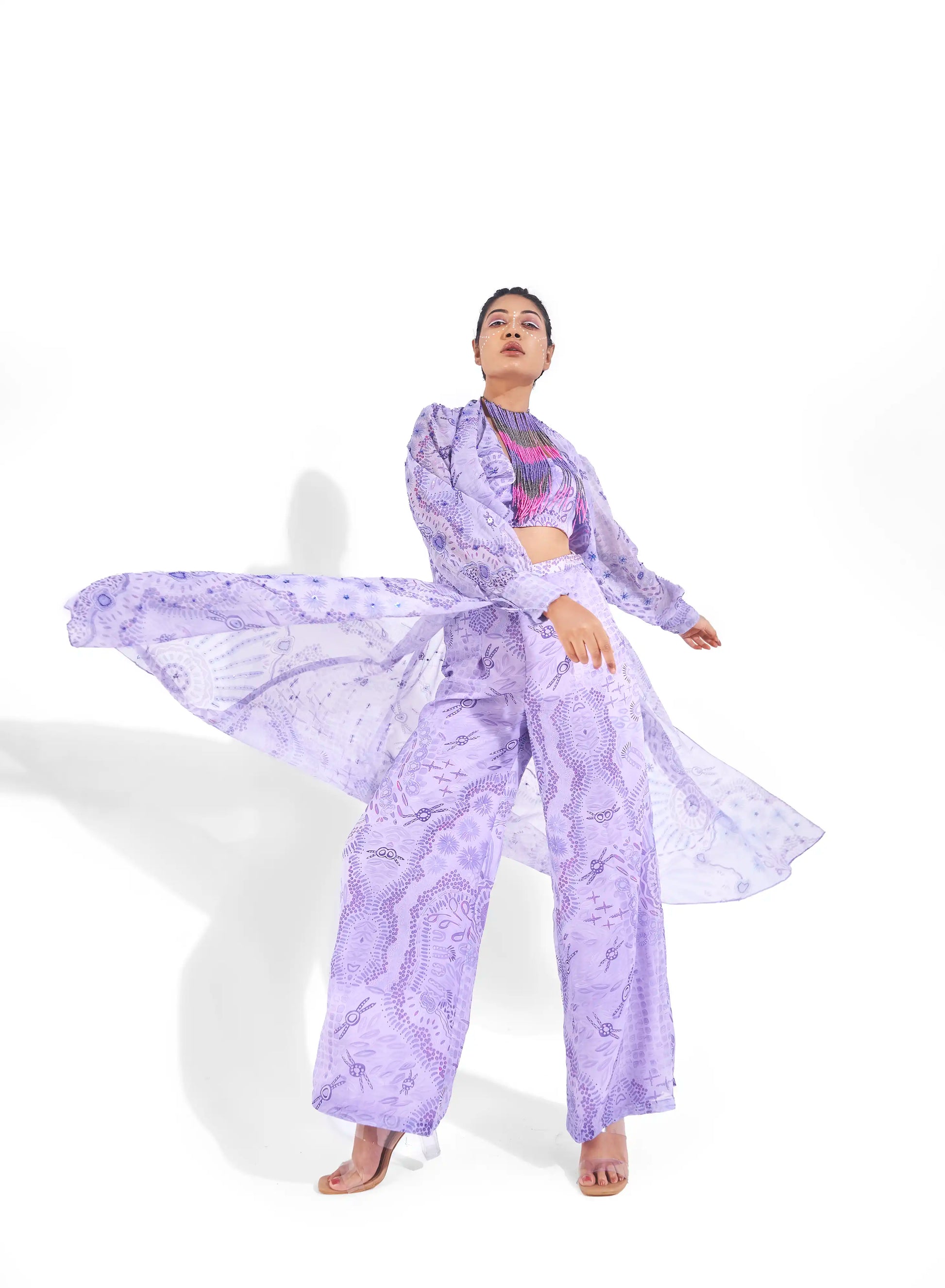 Whimsy Purple Electric Organza Lura Jacket & Wide Leg Pants Set