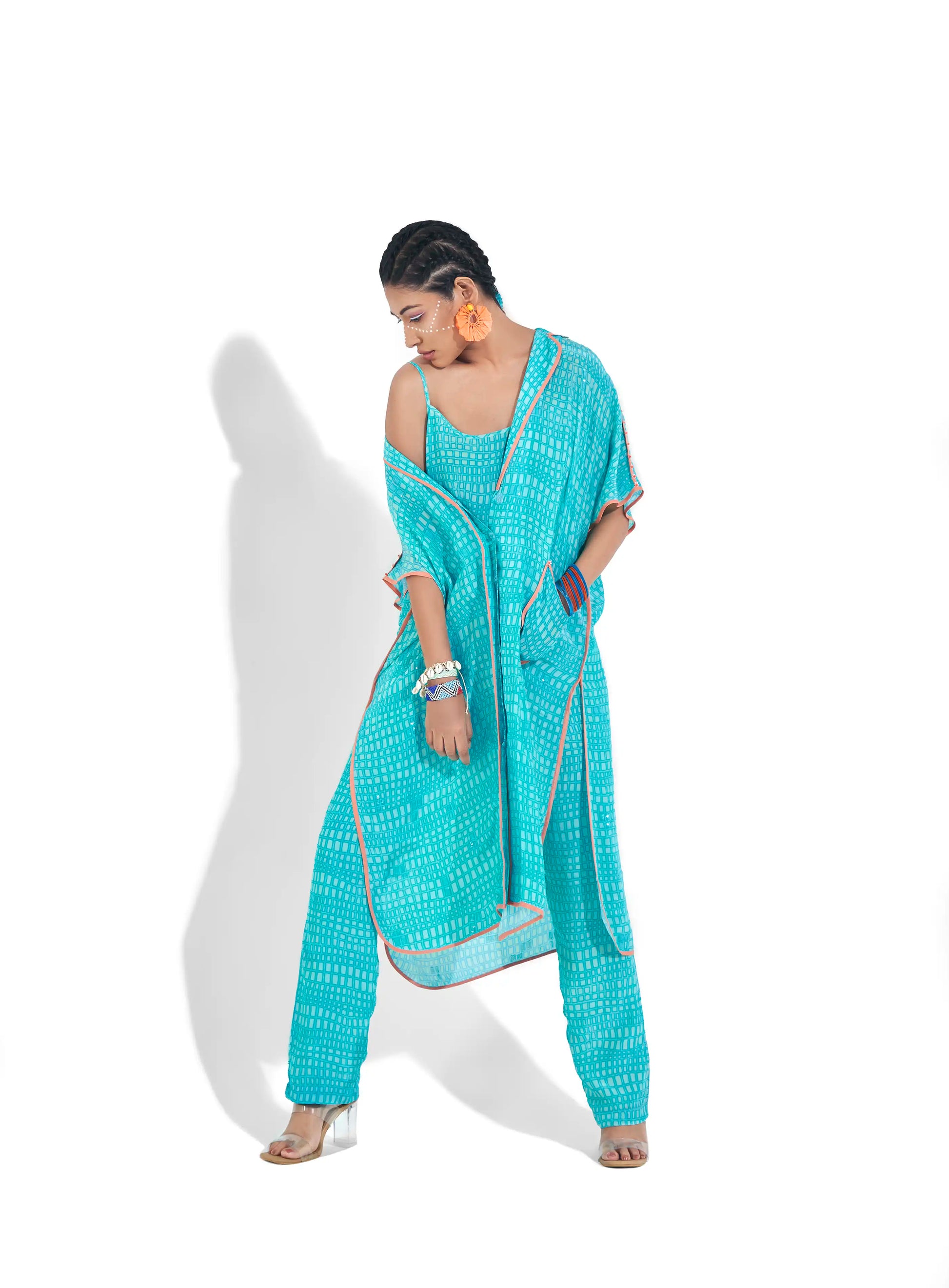 Ultra Versatile Blue Aqua Crepe Kyomi Spaghetti Top