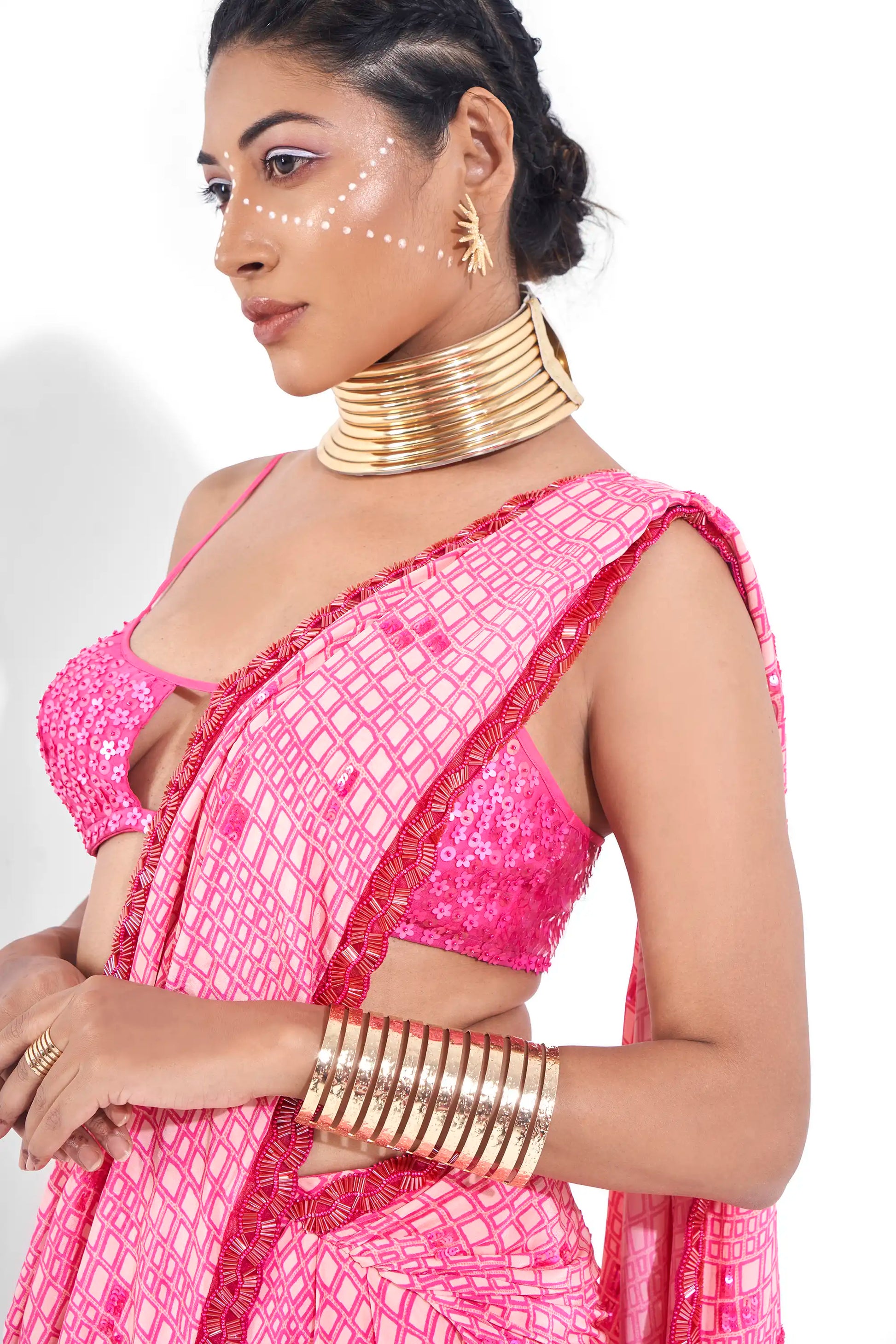 Breathtaking Pink Hot Crepe Quinn Floral Embroidered Blouse