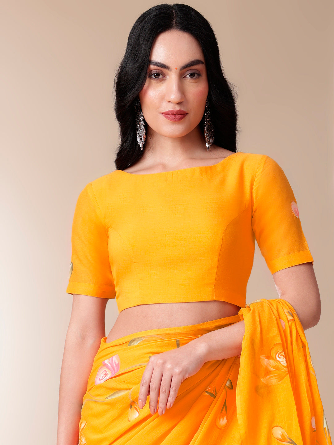 Captivating Orange Cotton Malmal Saree Handpainted Floral