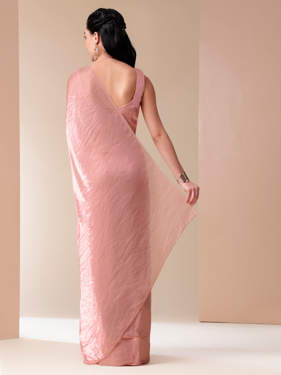 Graceful Pink Metallic Tissue Saree with Lace Border