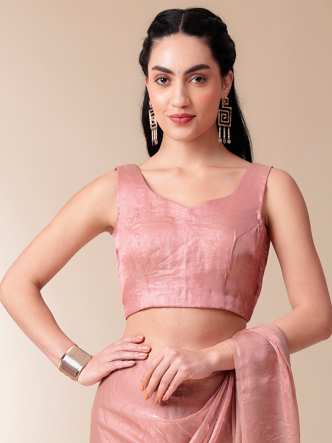 Graceful Pink Metallic Tissue Saree with Lace Border