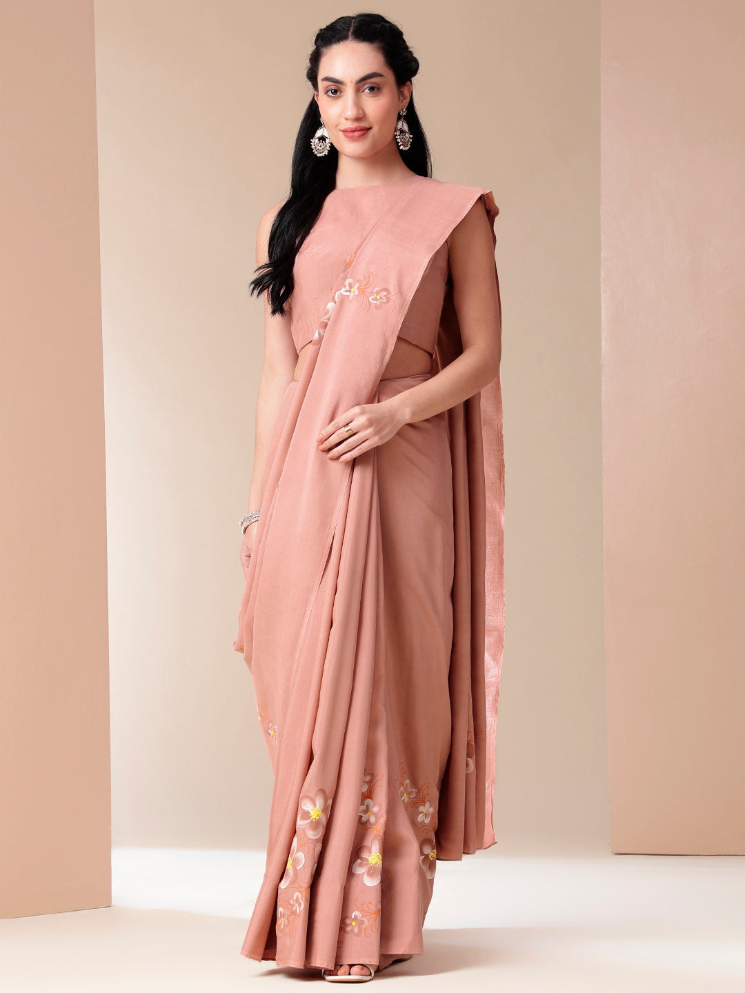 Tender Strokes Pink Floral Handpainted Cotton Saree for Women