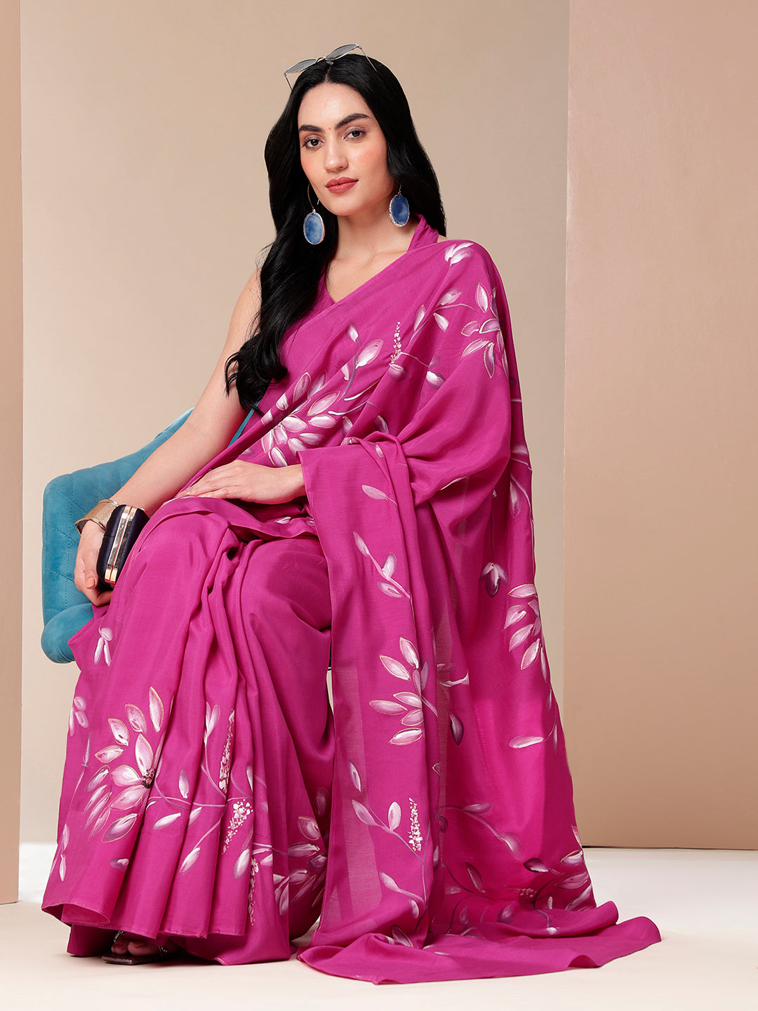 Blissful Brush Pink Floral Handpainted Cotton Silk Saree