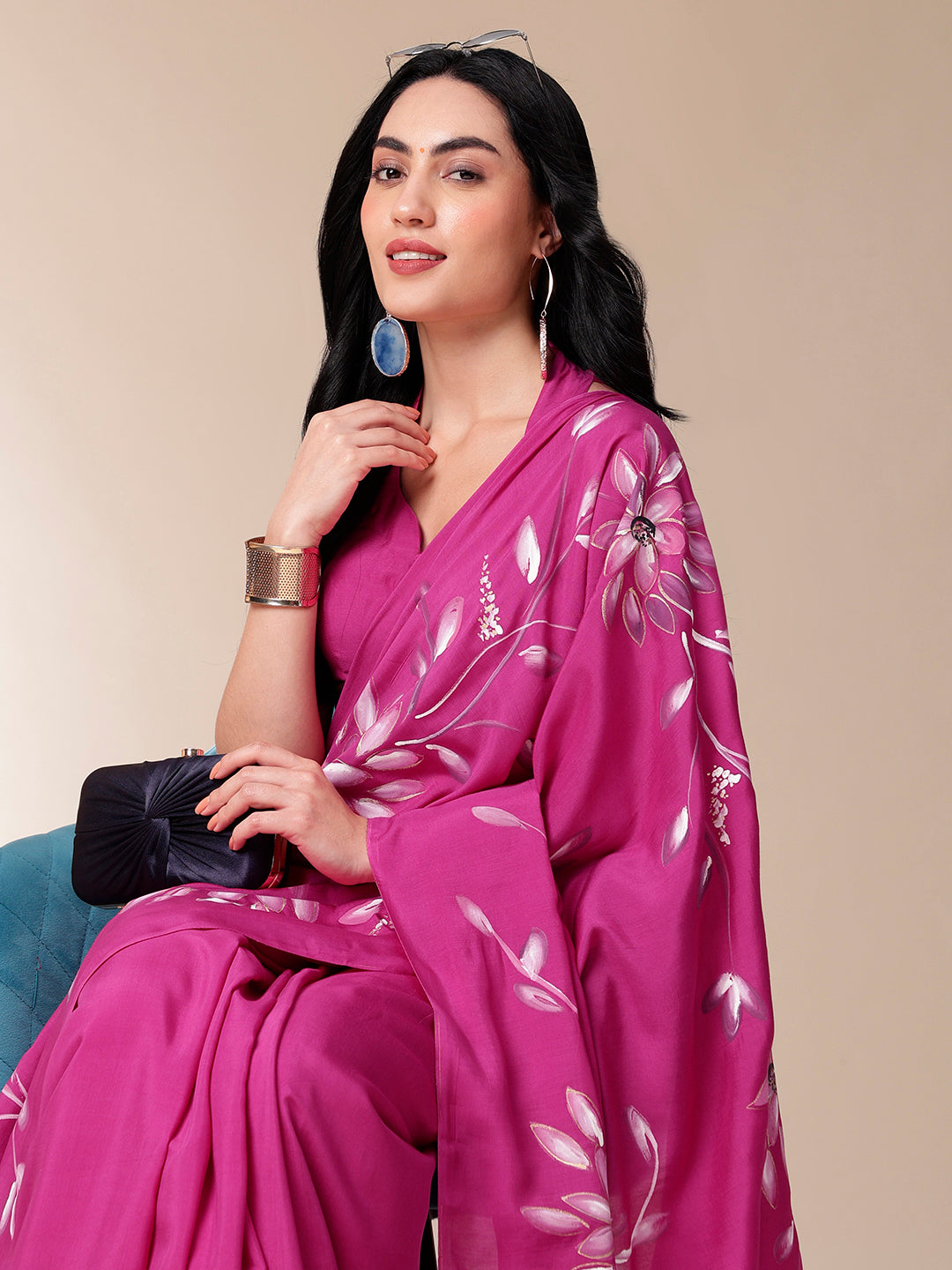 Blissful Brush Pink Floral Handpainted Cotton Silk Saree