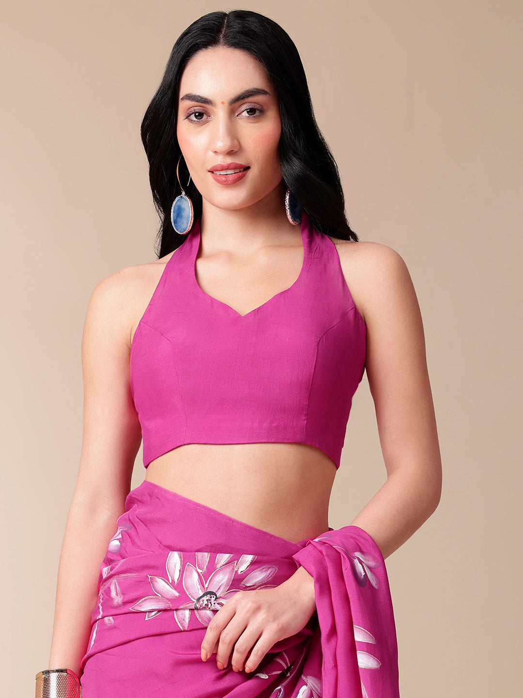 Blissful Brush Pink Floral Handpainted Cotton Silk Saree