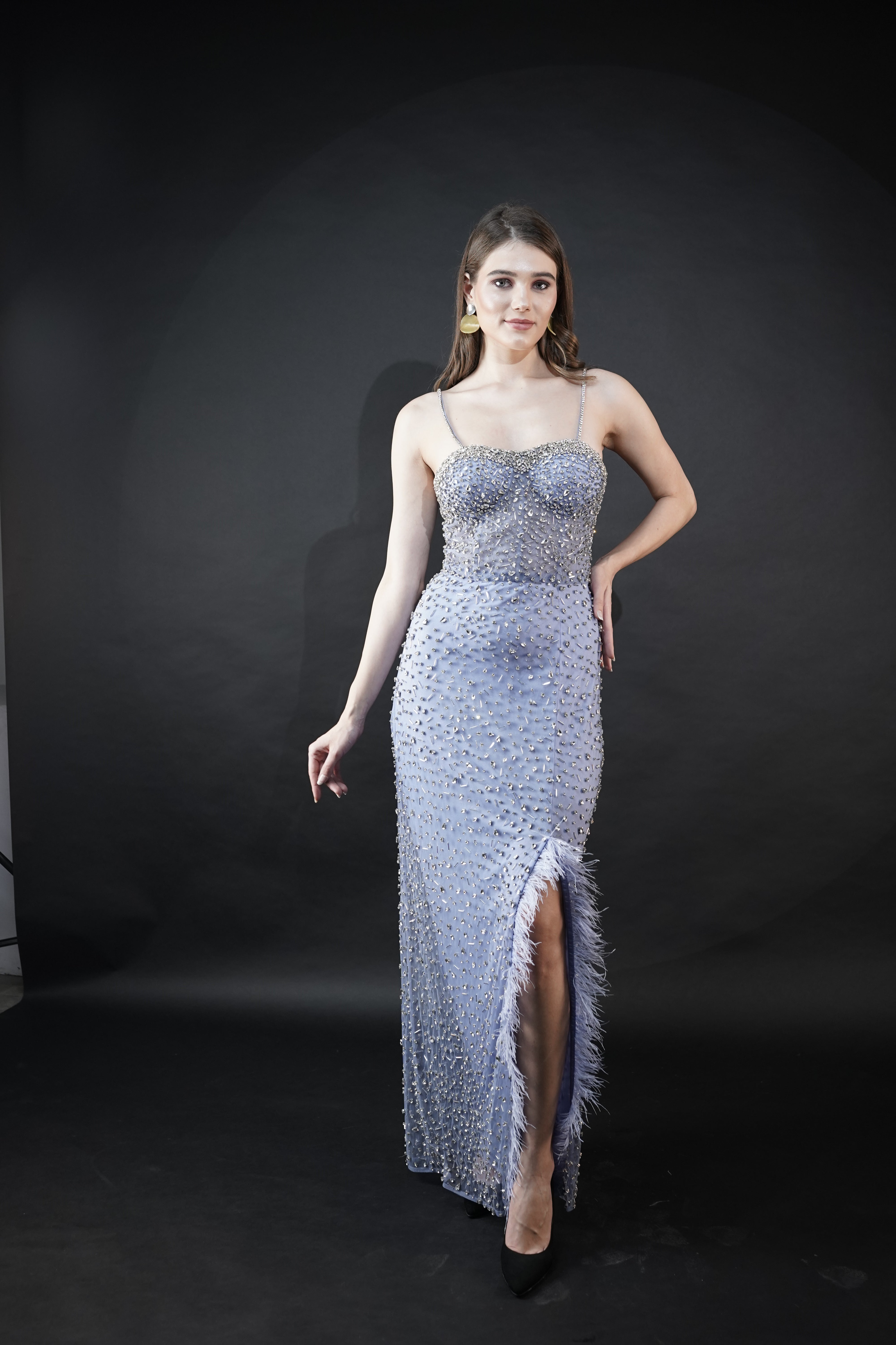 Ethereal Powder Blue Viscose Tulle Moonlit Sonata Gown Hand Embroidery