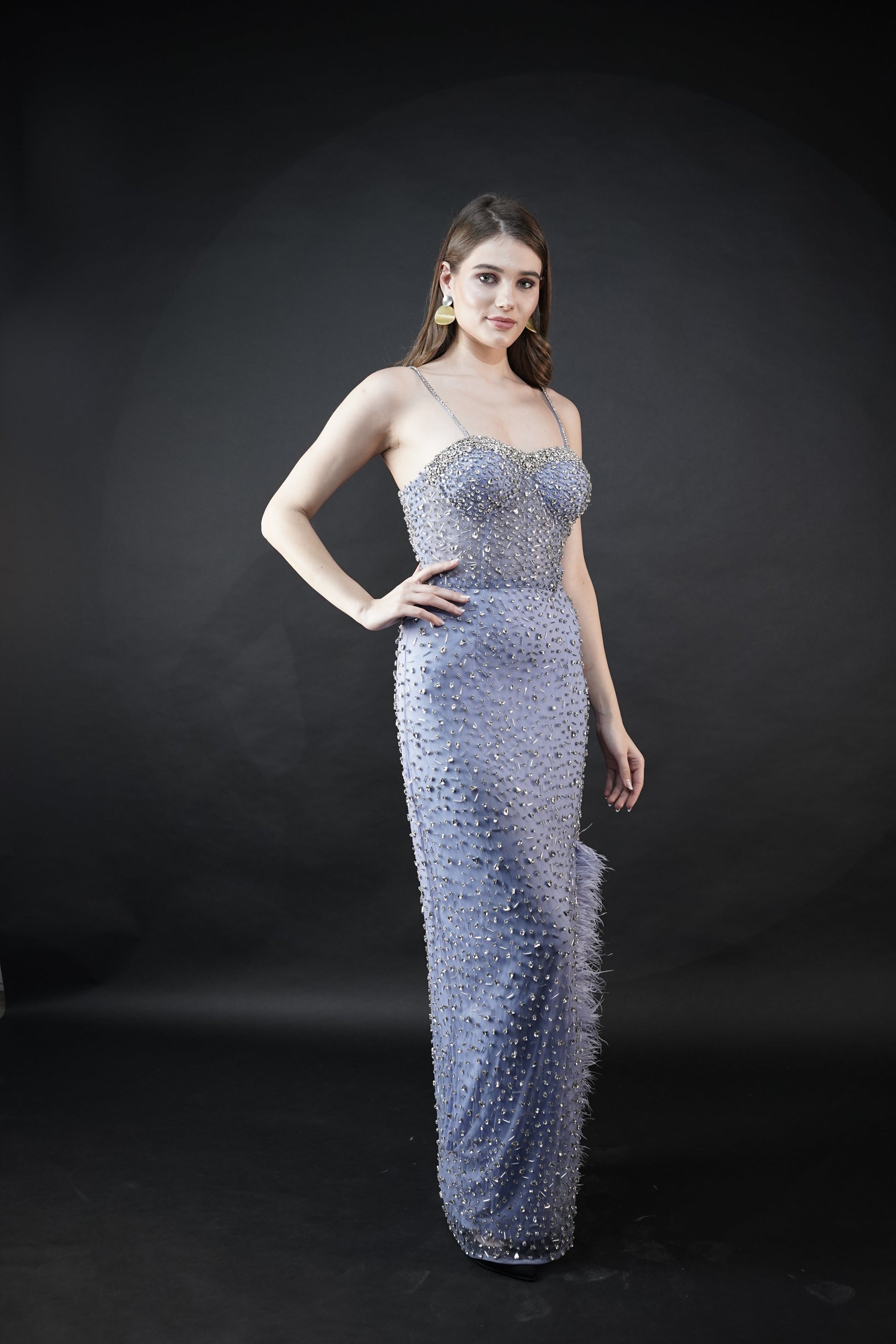 Ethereal Powder Blue Viscose Tulle Moonlit Sonata Gown Hand Embroidery