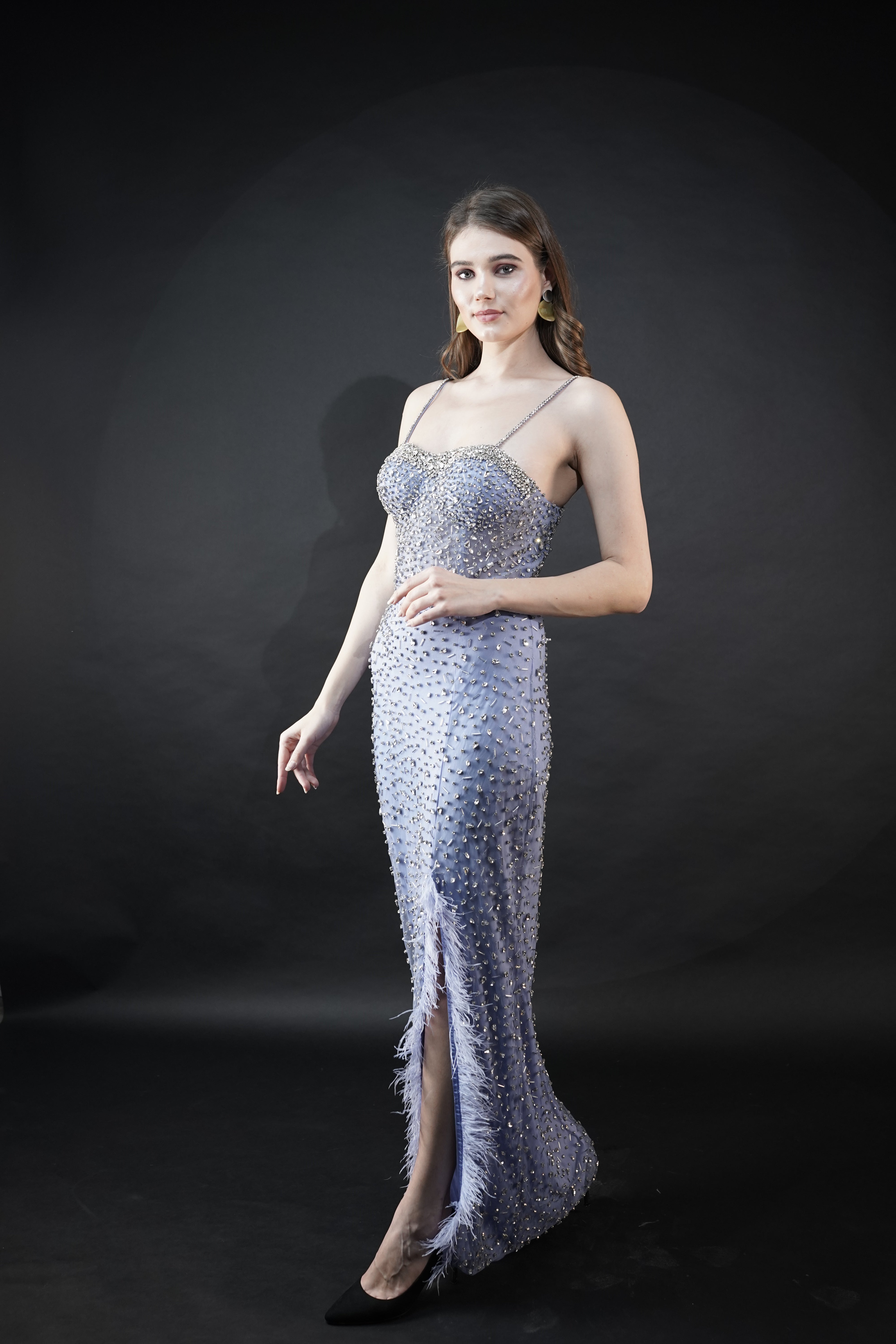 Ethereal Powder Blue Viscose Tulle Moonlit Sonata Gown Hand Embroidery