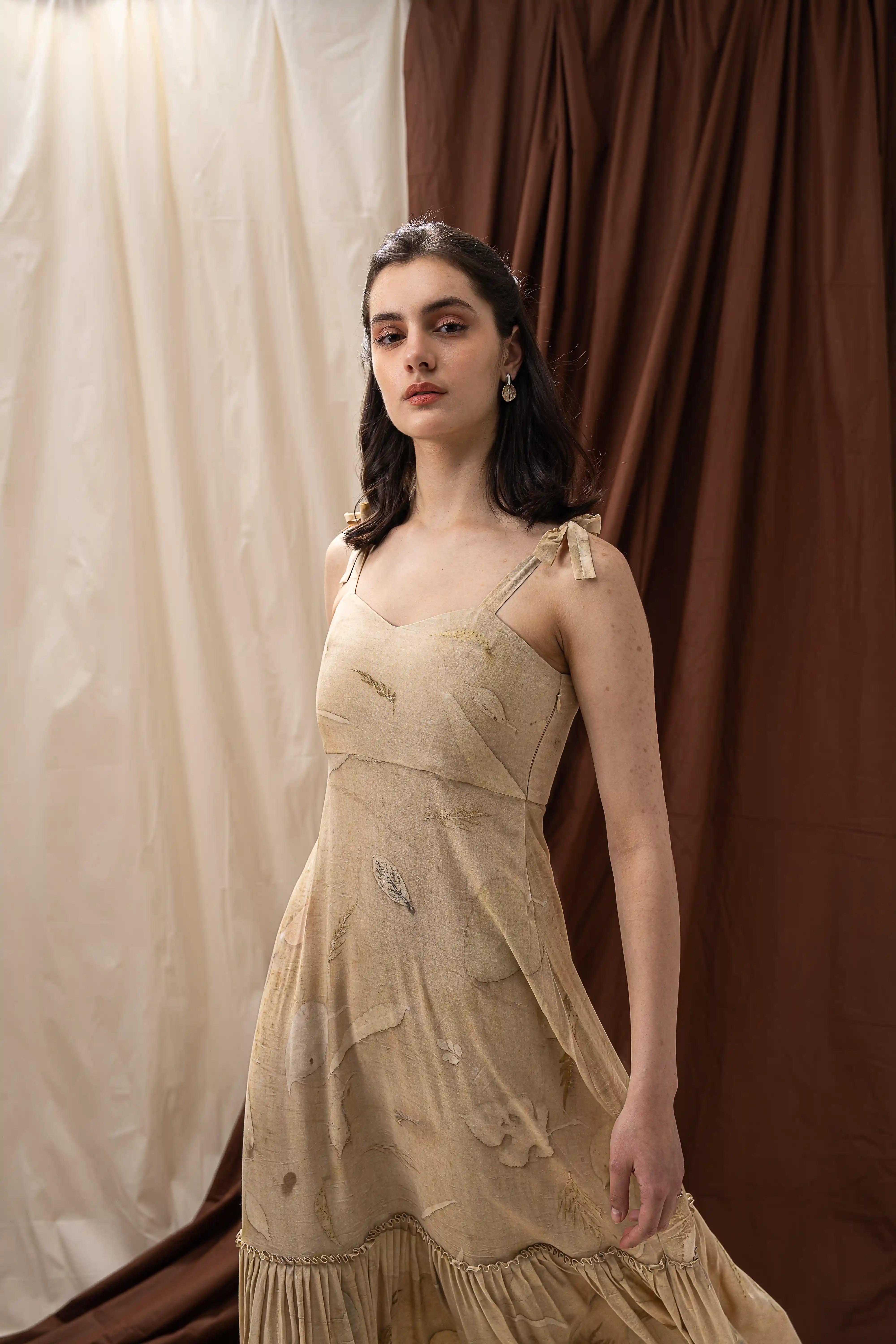 Breezy Beige Banana Fabric Strappy Tiered Maxi Dress