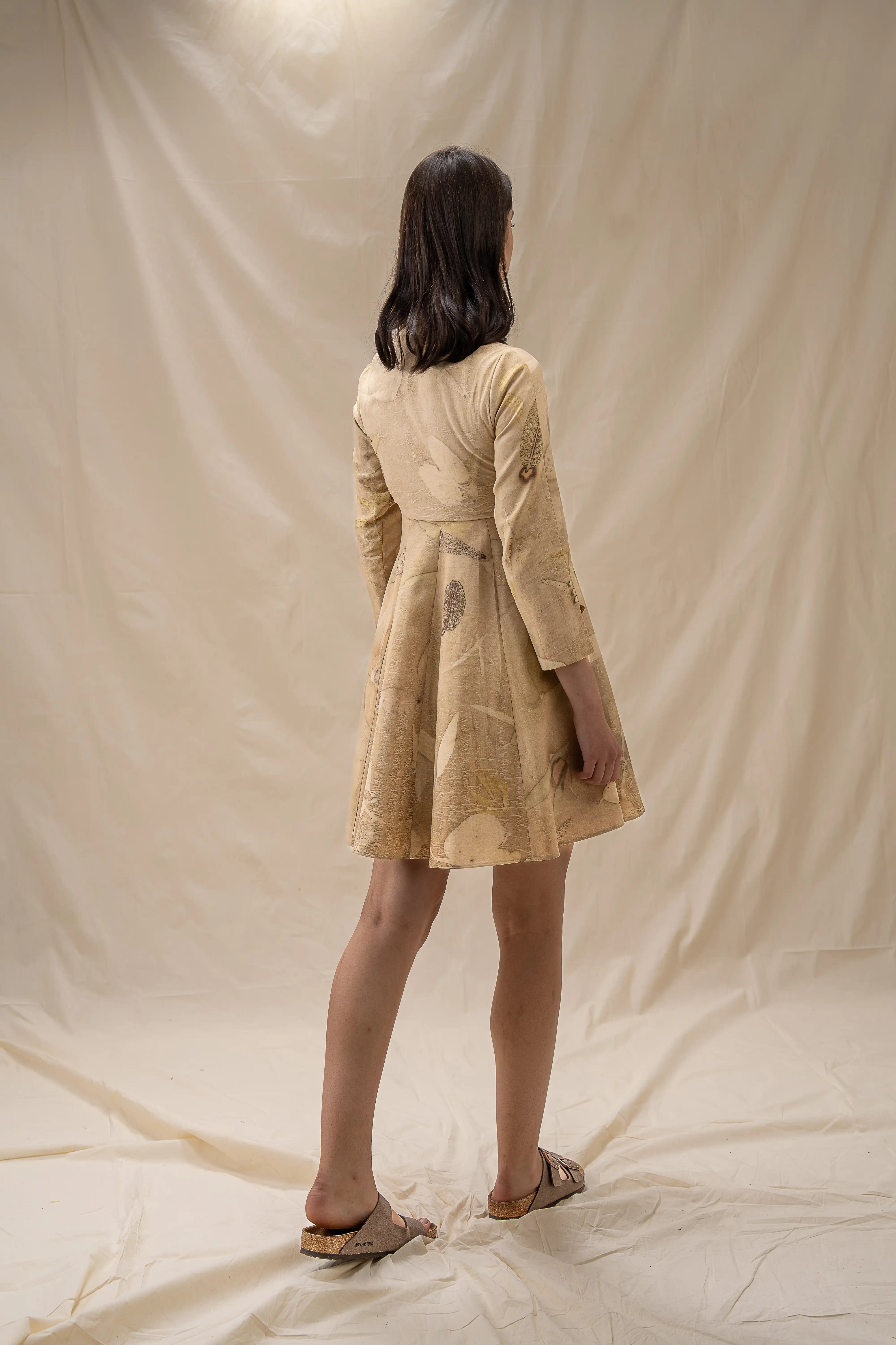 Elegant Beige Cream Banana Cellulose Lapel Wrap Midi Dress