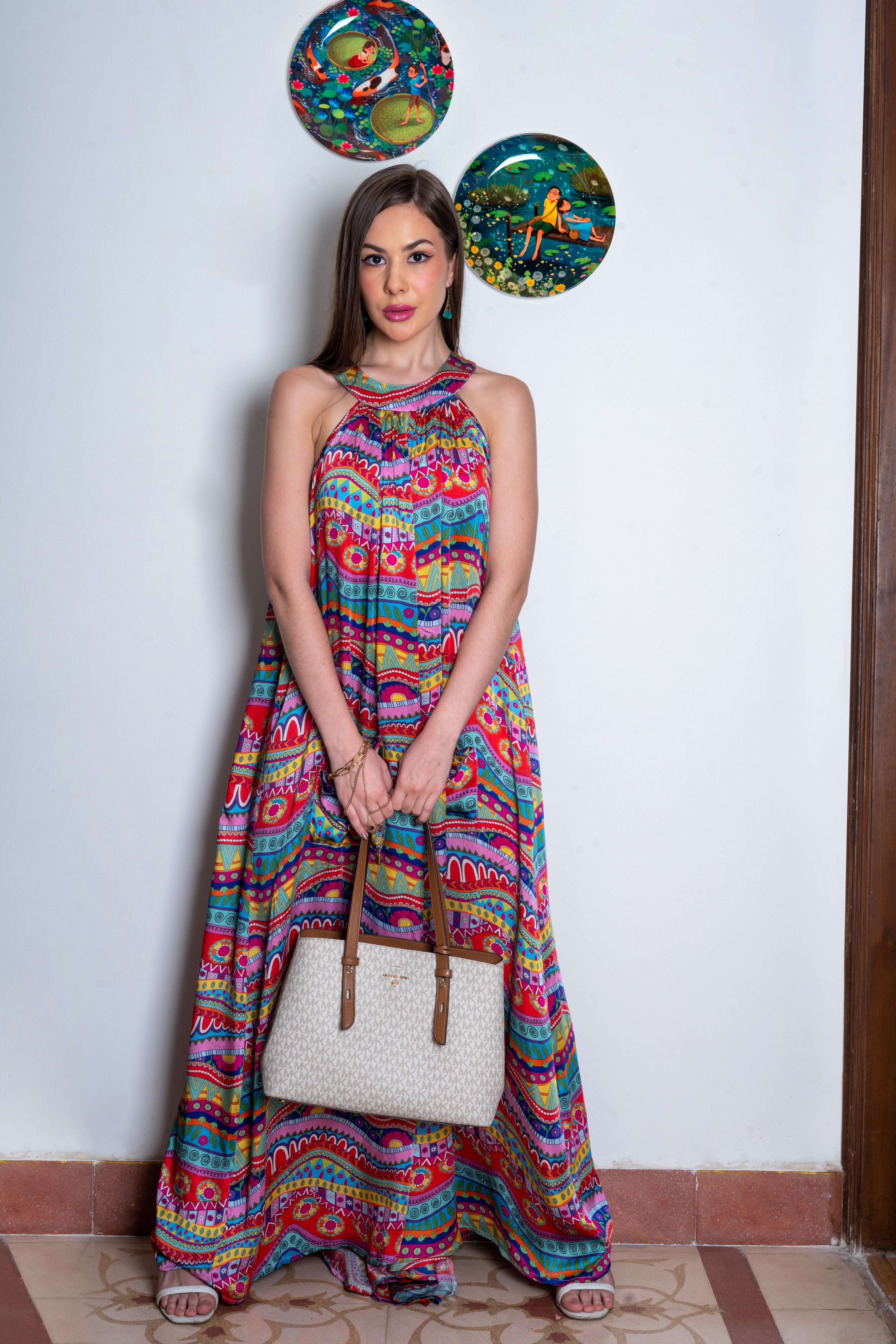 Vibrant Multicolor Bamburgh Satin Rainbow Wave Flair Jumpsuit