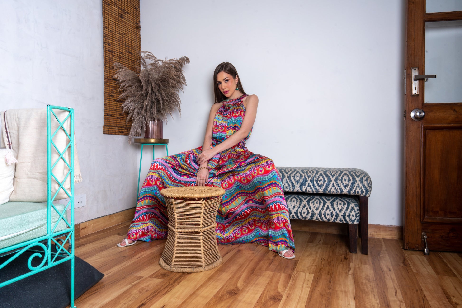 Vibrant Multicolor Bamburgh Satin Rainbow Wave Flair Jumpsuit