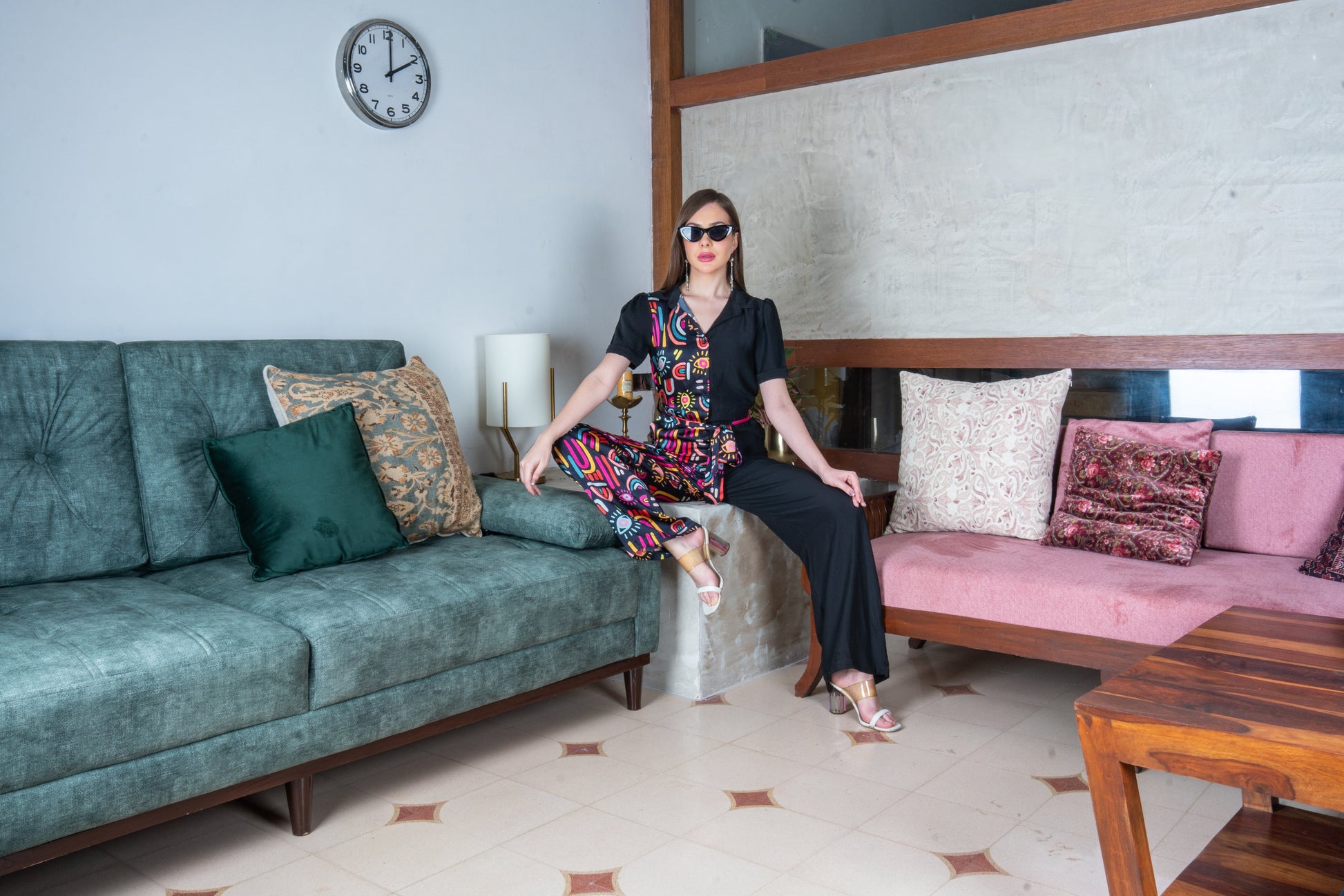 Whimsical Black Multicolor Satin Midnight Carnival Jumpsuit