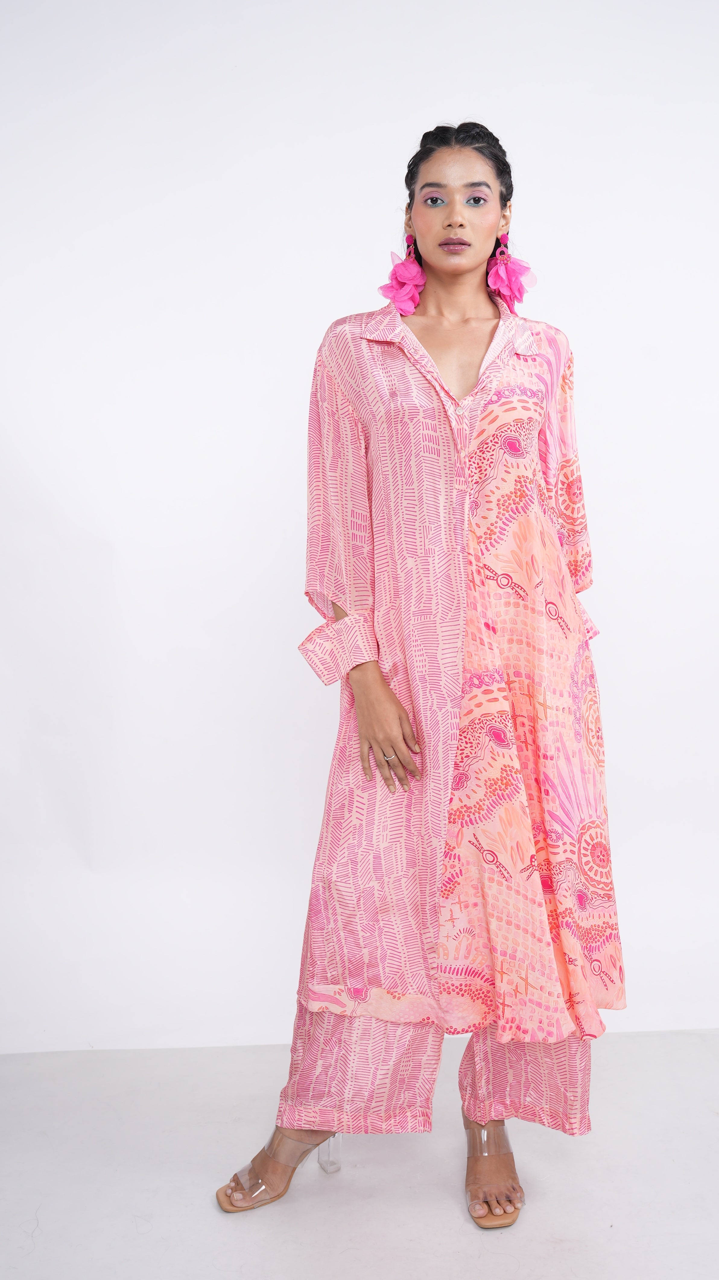 Vibrant Pink Crepe Oriana Geometric Print Kurta & Pants Set