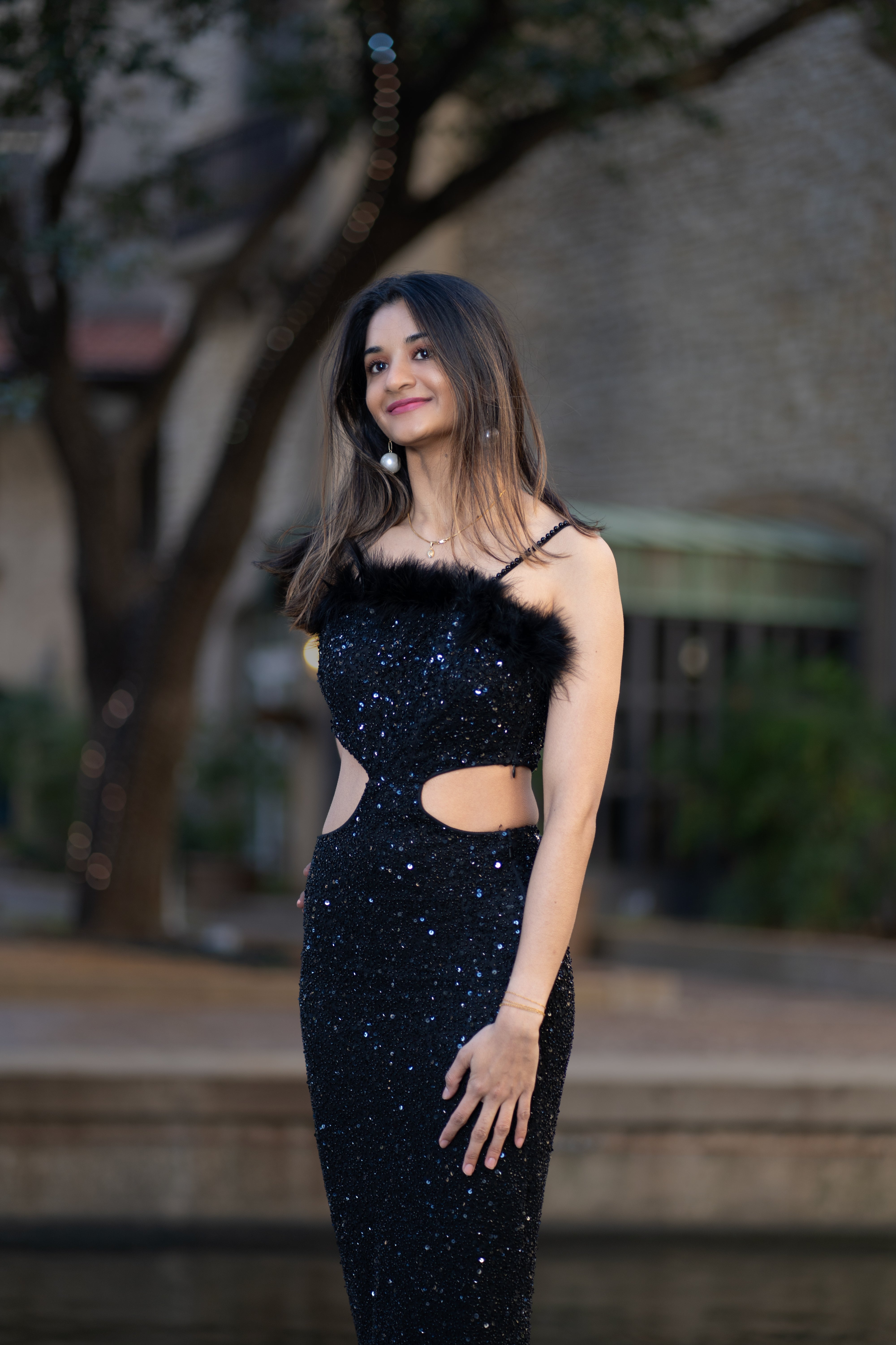 Luxurious Black Viscose Tulle Feather Beaded Dress Sequins Moti