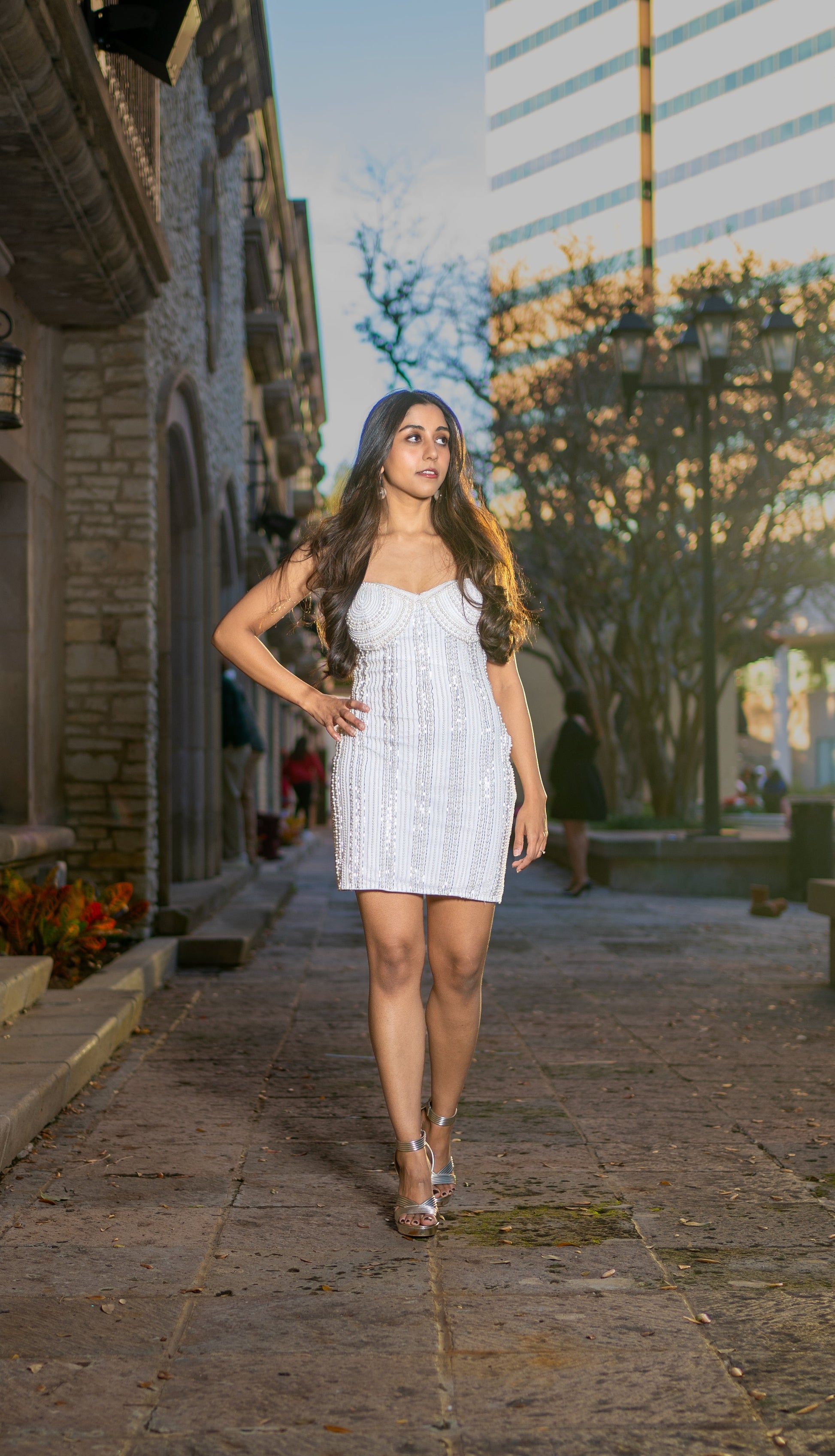 Enchanting White Viscose Tulle Island Escape Pearl Embroidery Dress