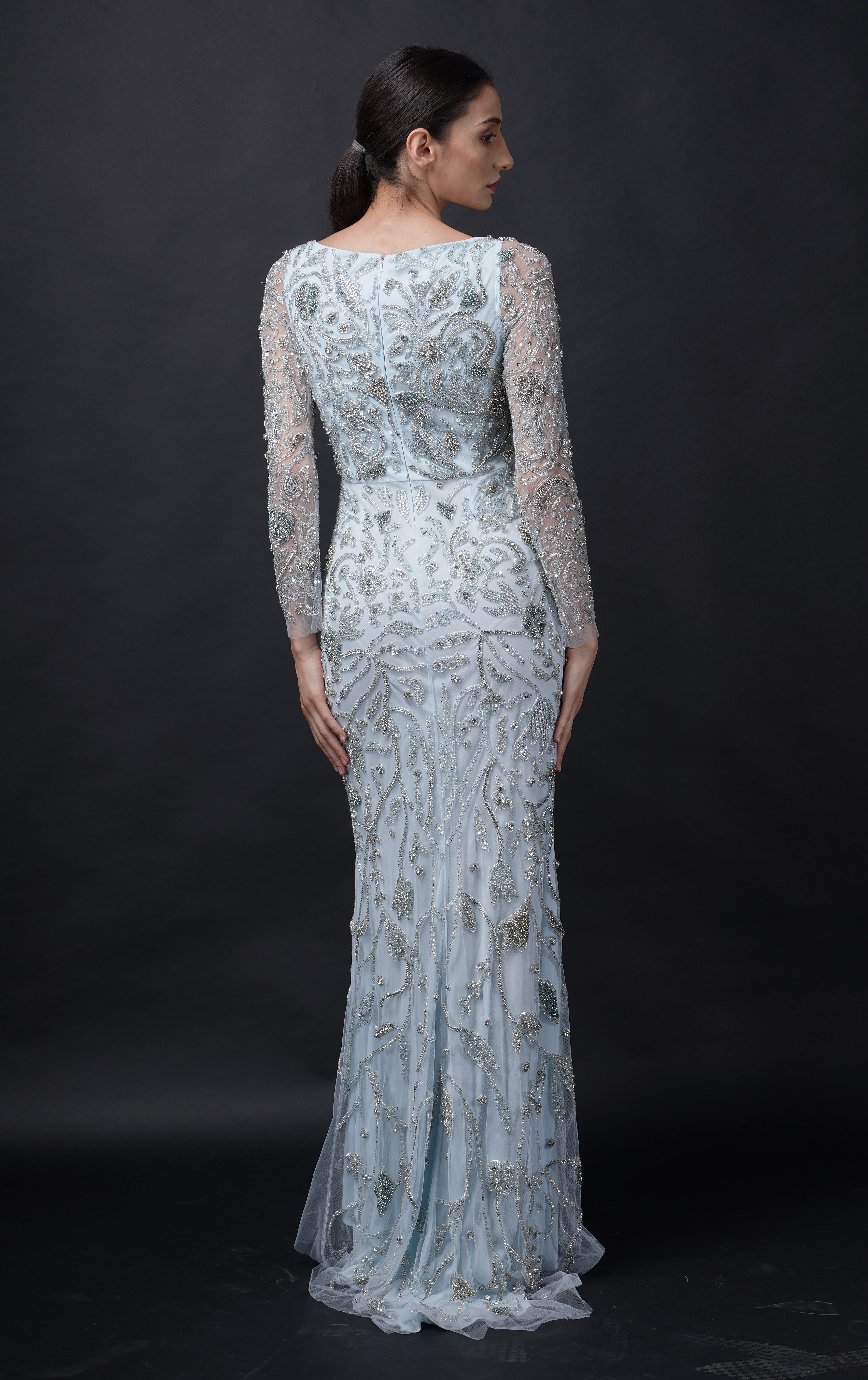 Fairytale Baby Blue Viscose Tulle Wisteria Dream Embroidered Gown