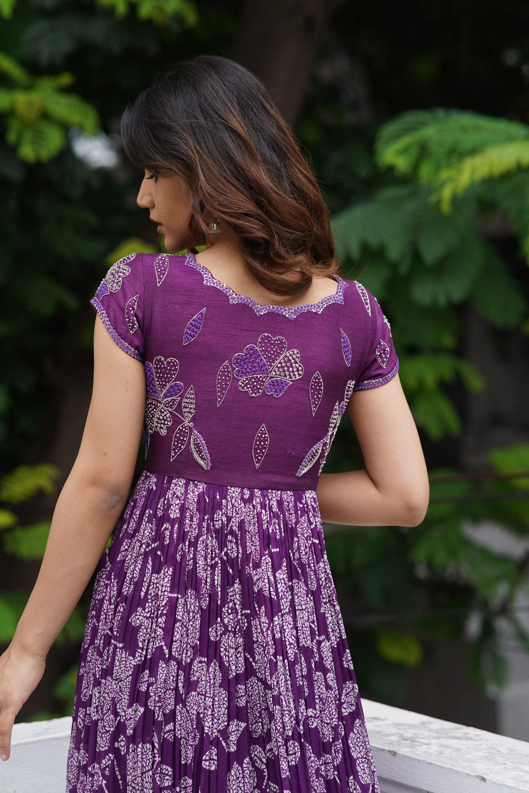 Purple Floral Anarkali Suit - Traditional Outfit