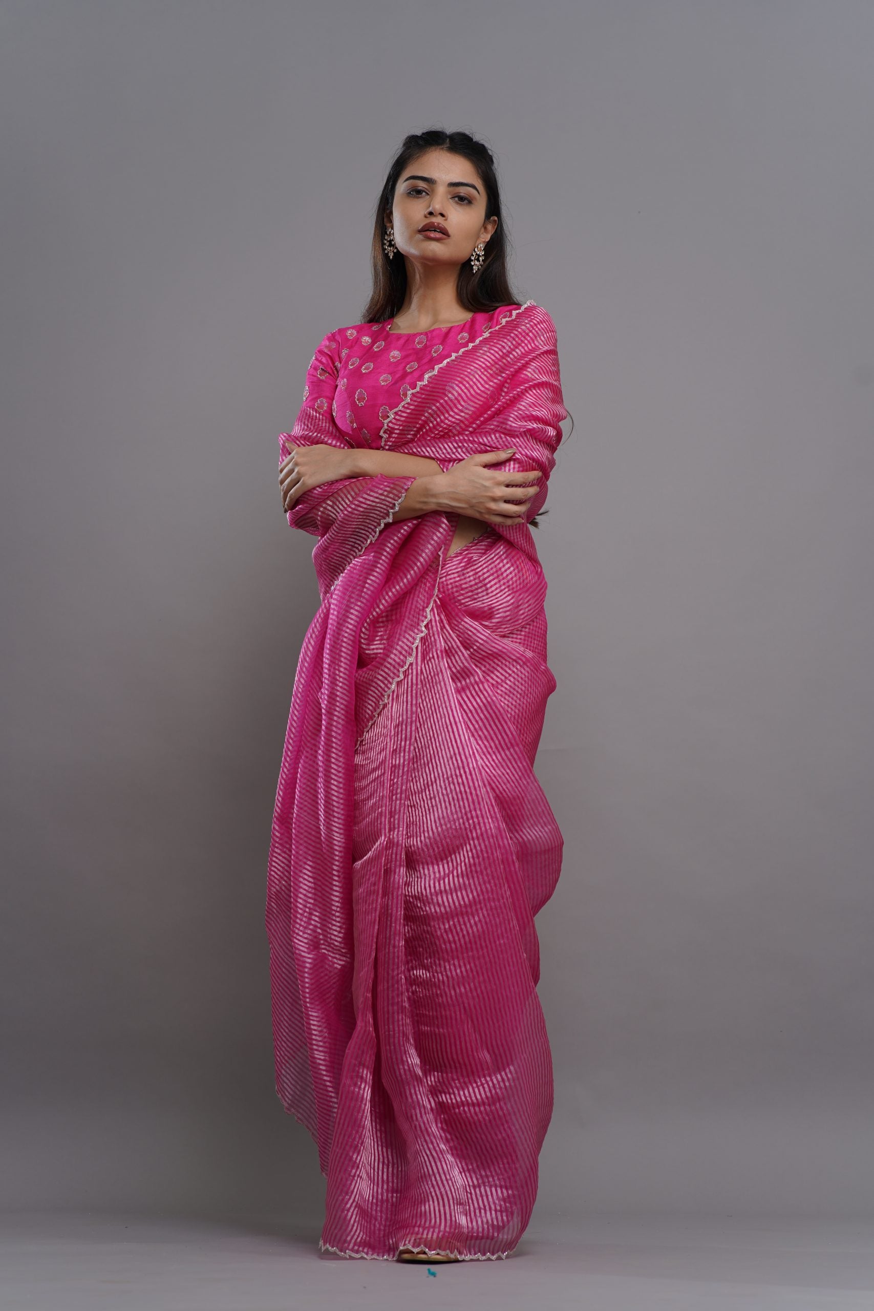 Pink Tissue Silk Saree with Silver Zari & Katdana Work - Designer Saree