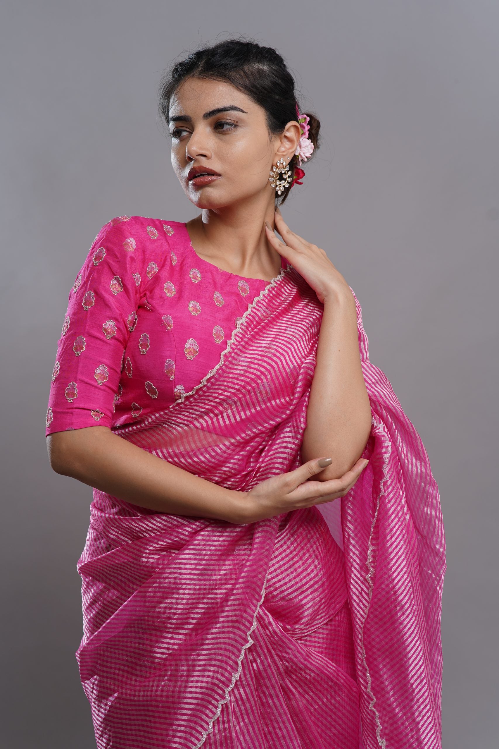 Pink Tissue Silk Saree with Silver Zari & Katdana Work - Designer Saree