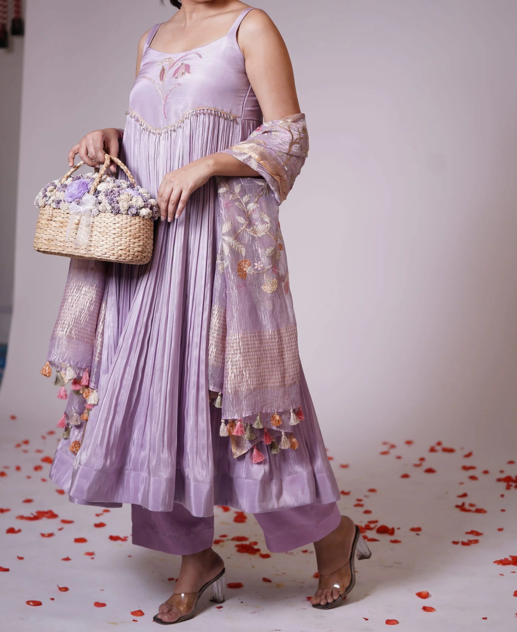 Mandhaara Tissue Lavandula Soft Lilac Anarkali Set with Dupatta - Festive Anarkali