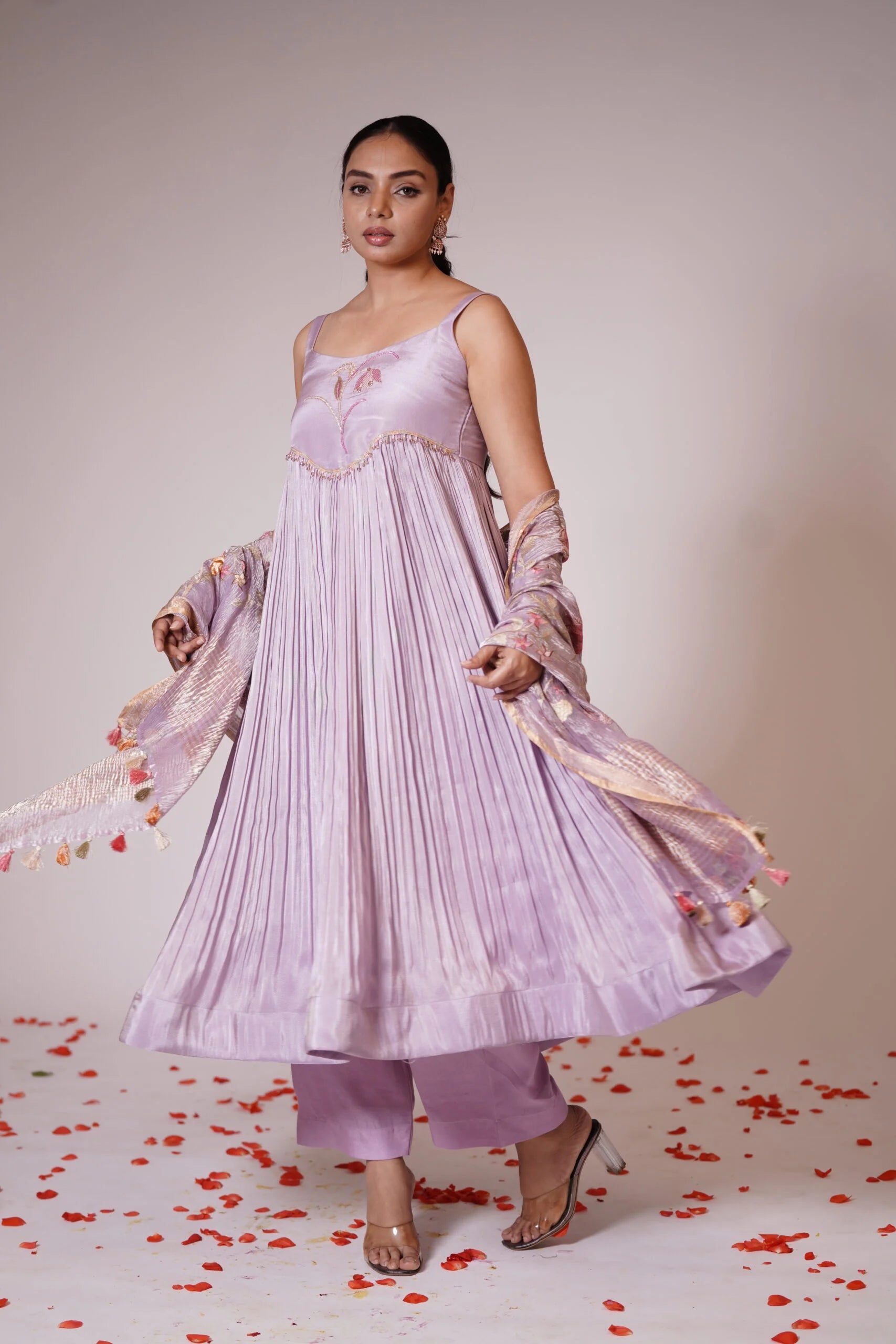 Mandhaara Tissue Lavandula Soft Lilac Anarkali Set with Dupatta - Festive Anarkali
