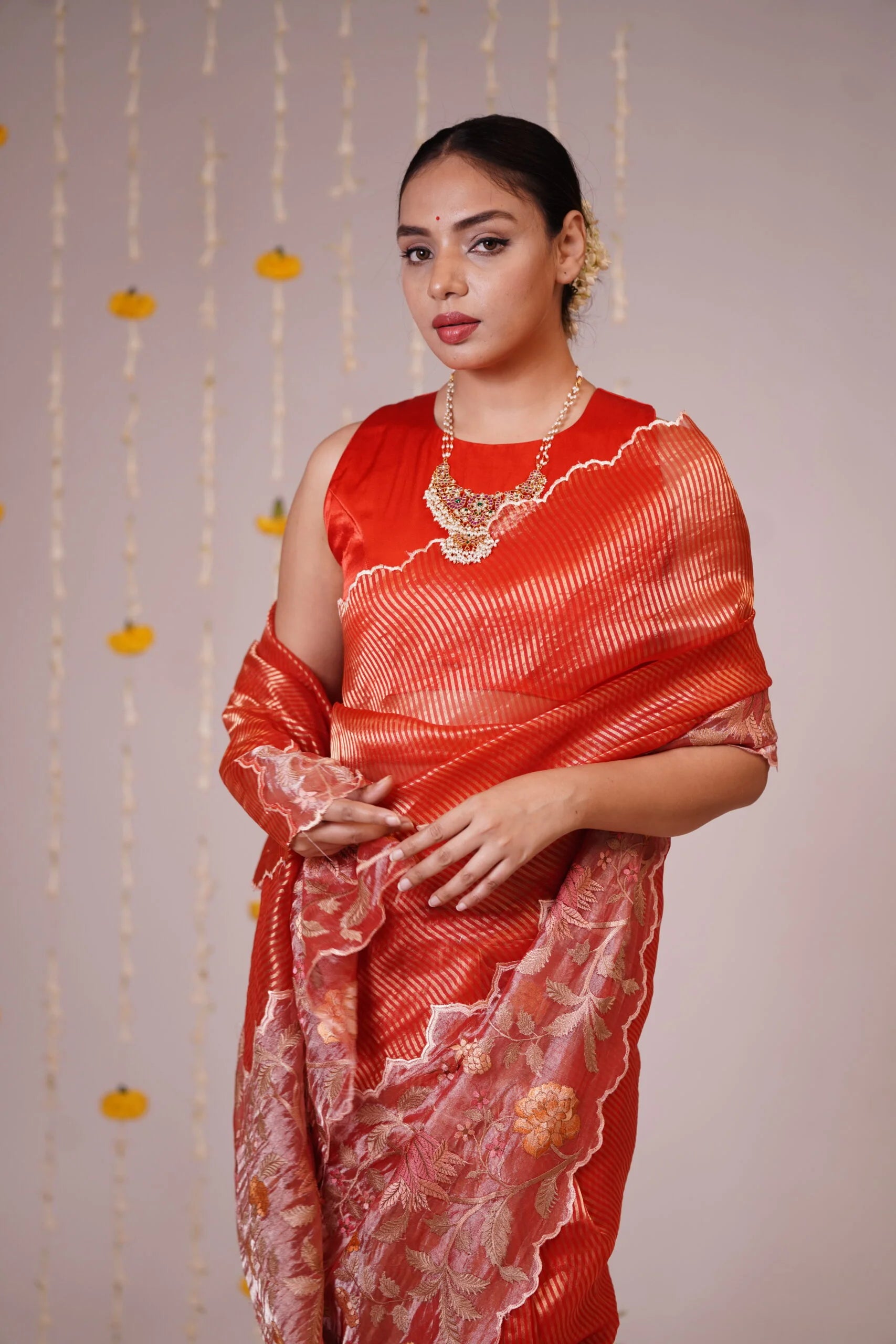 Mandhaara Kumakumati Vibrant Red Tissue Saree - Wedding & Festive Saree