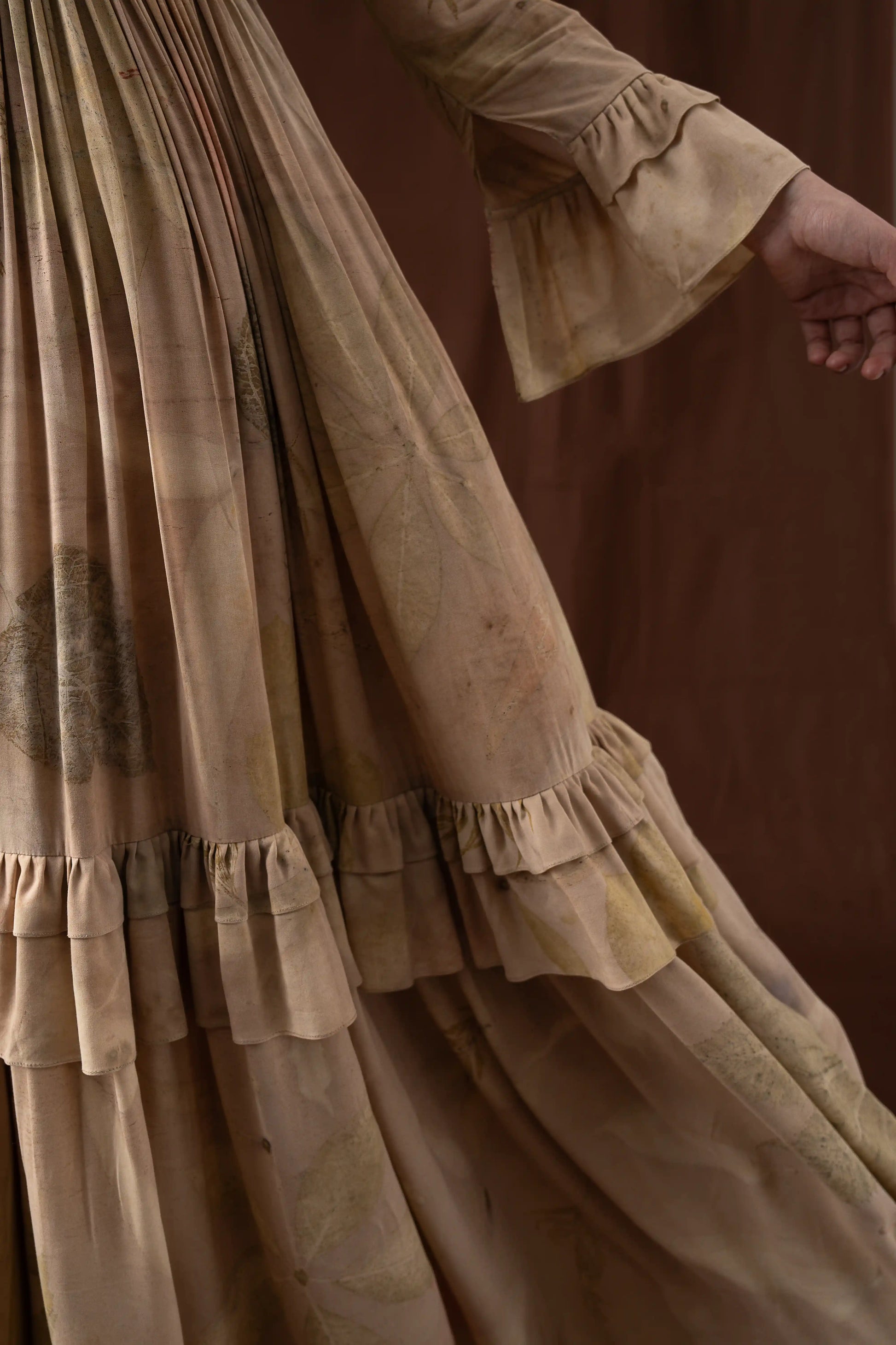 Elegant Beige Banana Fabric Mul Cotton V-Neck Tiered Maxi Dress