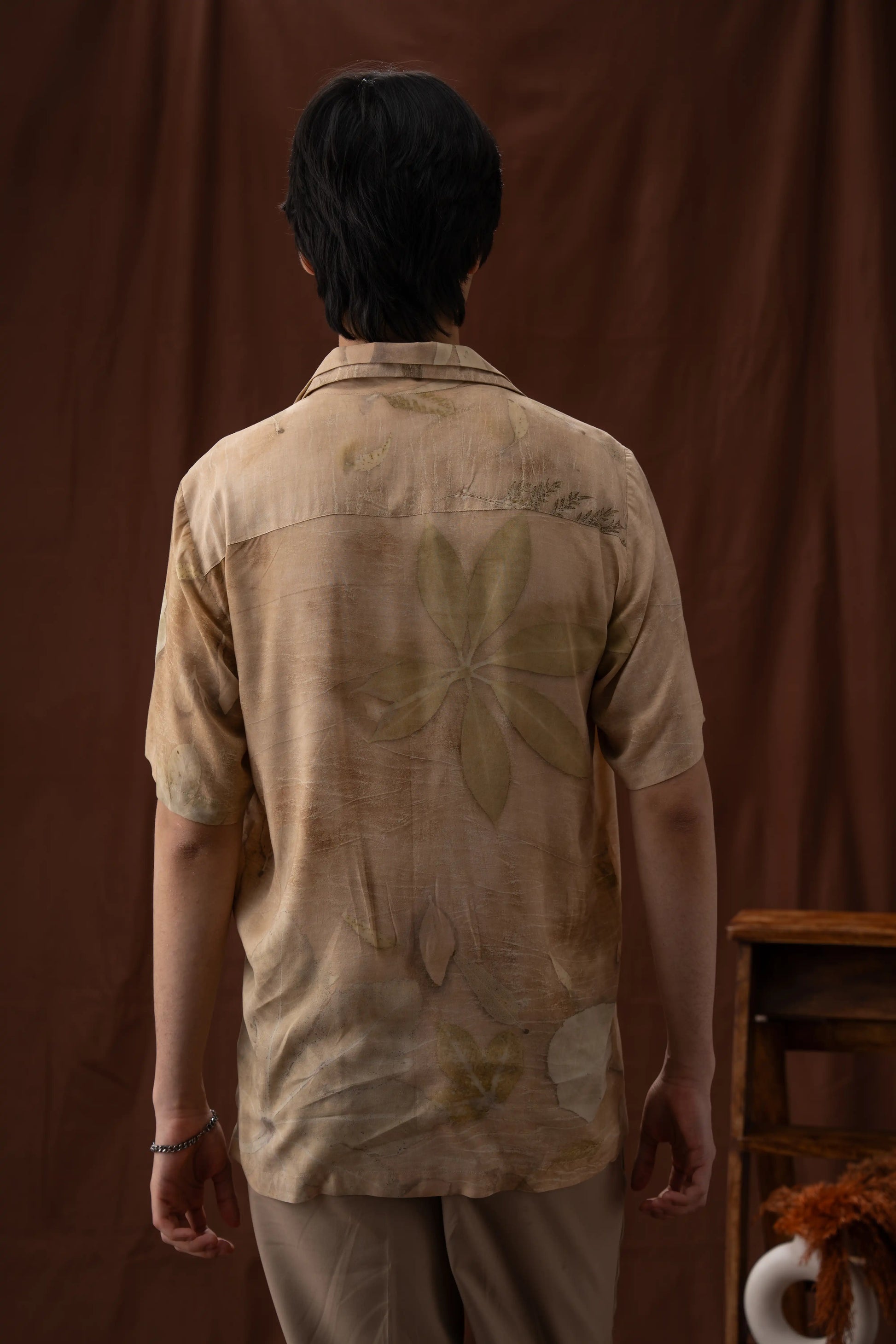 Rustic Beige Banana Fiber Eco-Printed Leaf Pattern Shirt