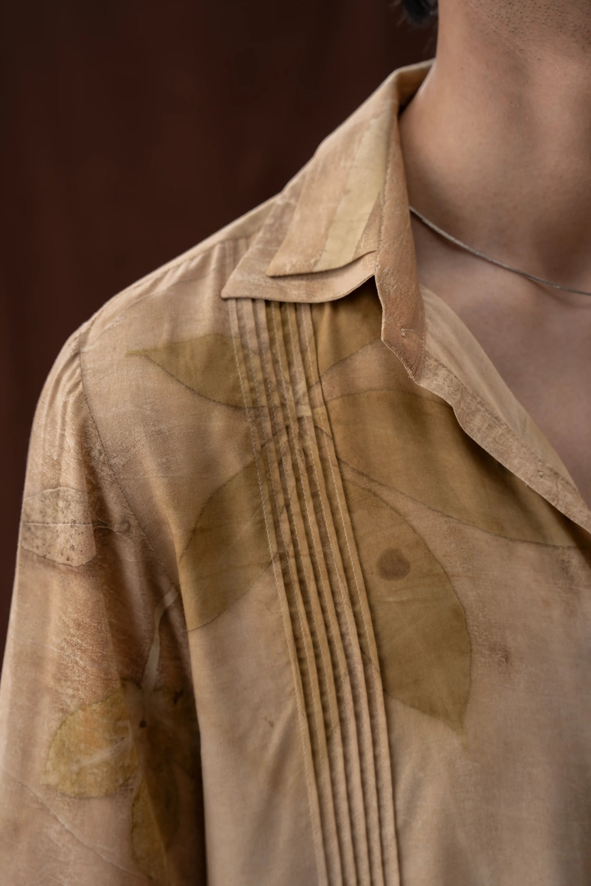 Rustic Beige Banana Fiber Eco-Printed Leaf Pattern Shirt
